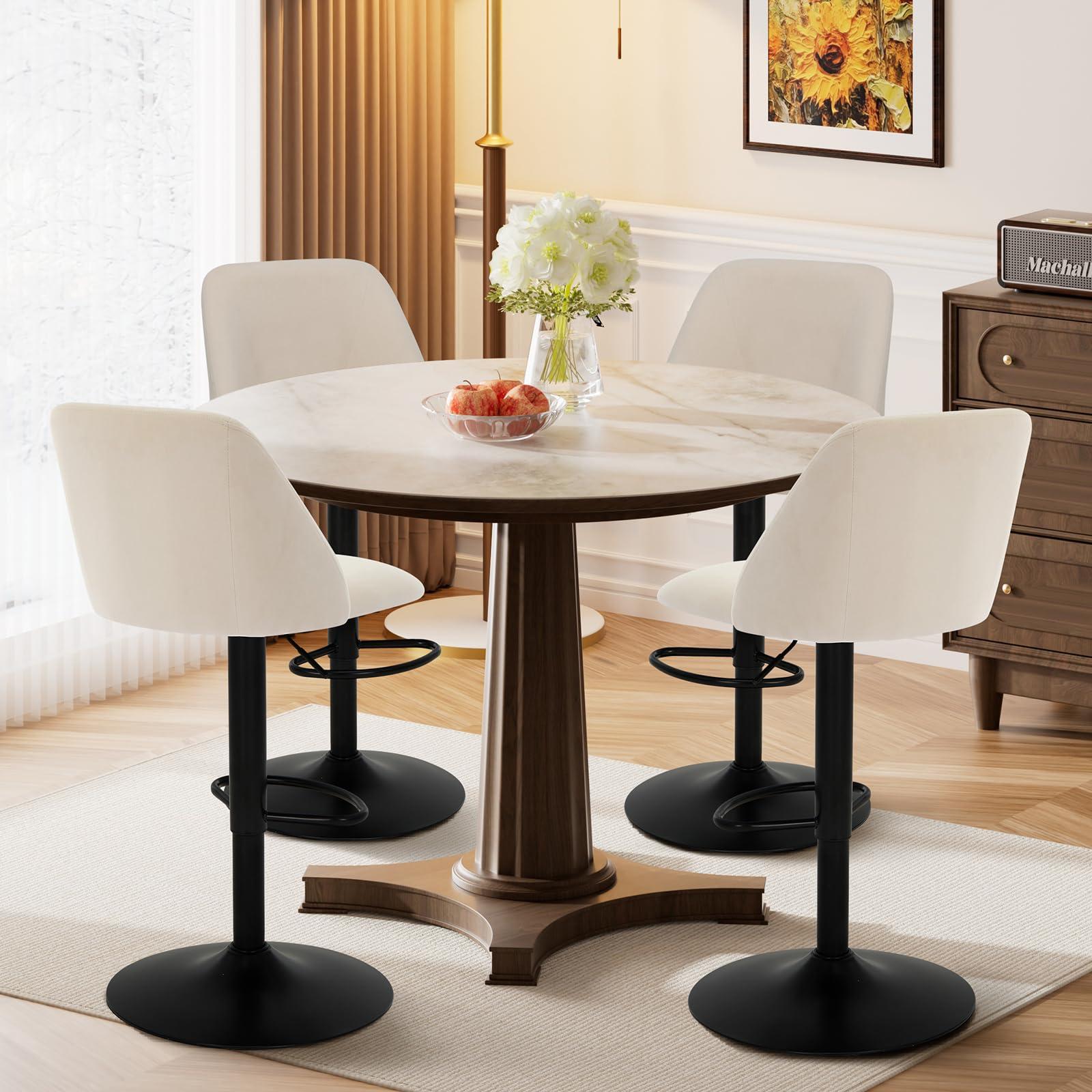 COLAMY Bar Stools Set of 4, Modern Swivel Bar Chairs, Adjustable Upholstered Barstools Counter Height with Full Backrest for Bar, Dining Room, Kitchen Island, Beige - Image 6