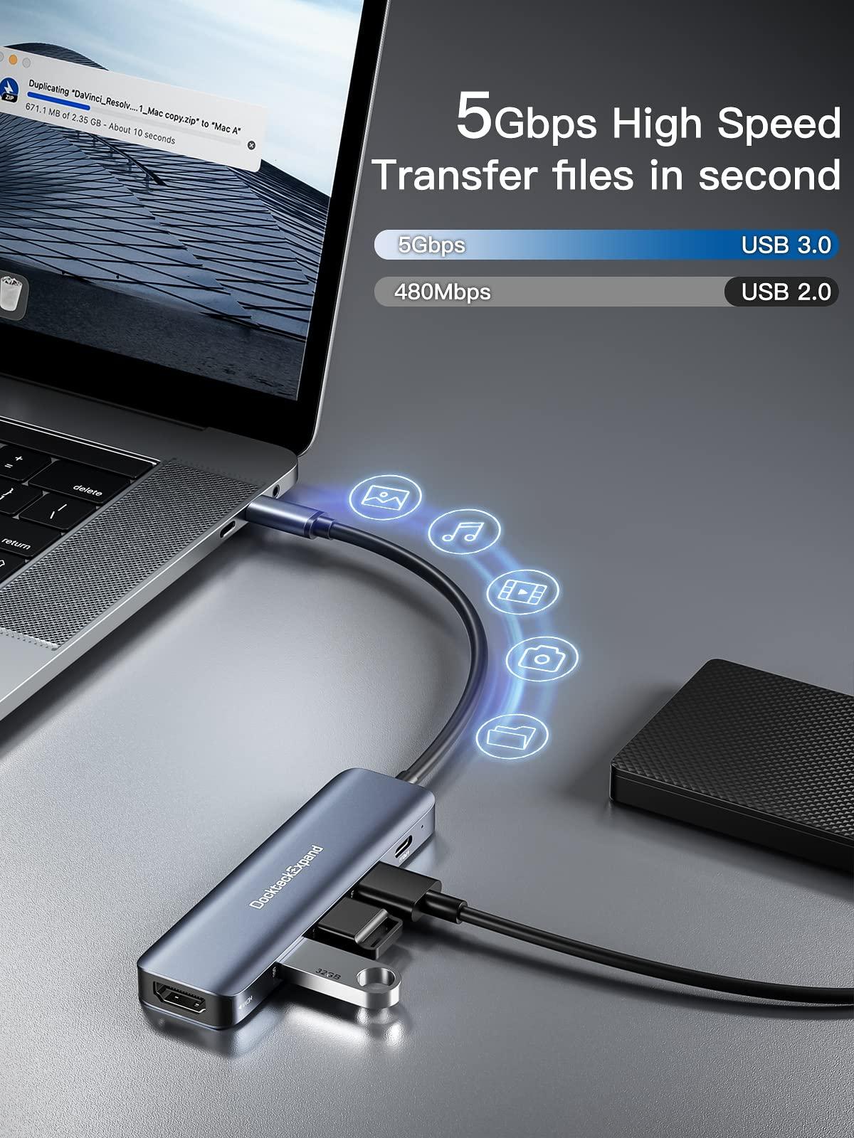 USB C HUB, DockteckExpand USB-C Multiport Adapter 5 in 1 with 4K HDMI, 100W Power Delivery, 3 USB 3.0 Data Ports for MacBook Pro/Air, iPad Pro/Air/Mini 6 and More - Image 5