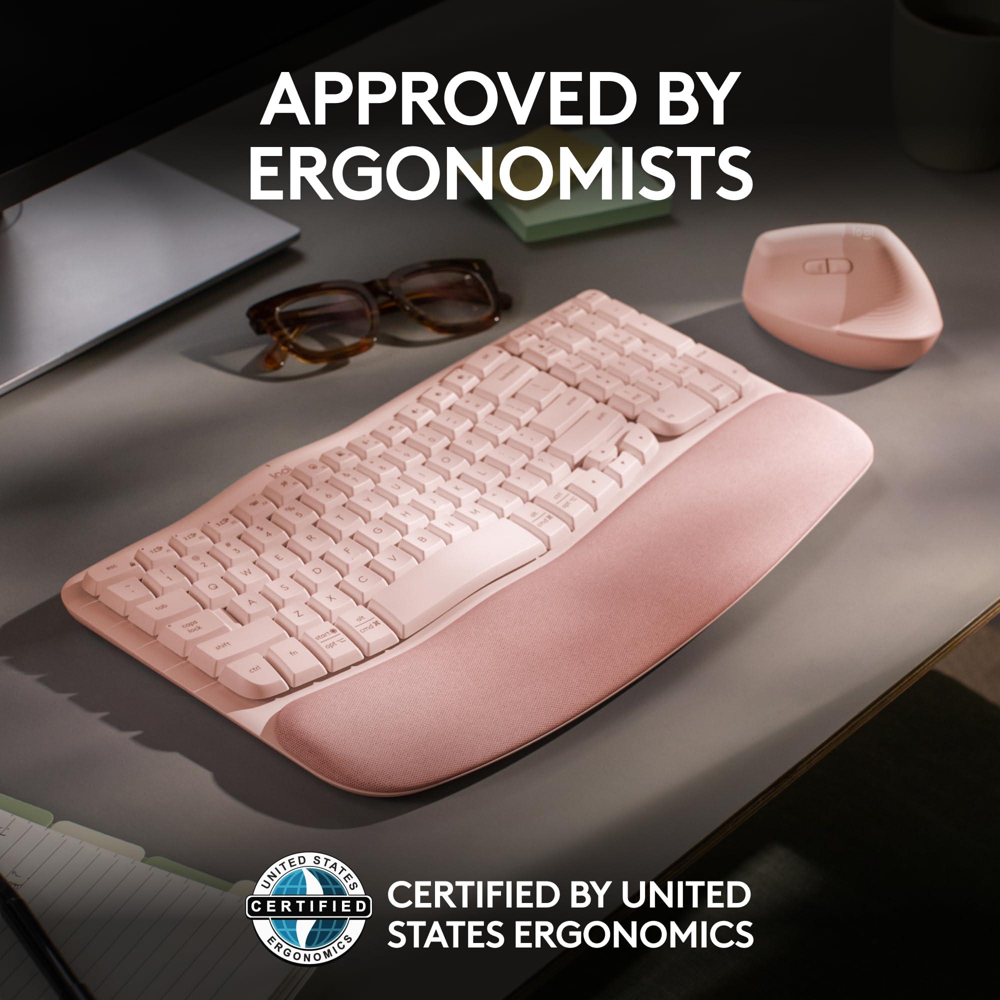 Logitech Wave Keys Wireless Ergonomic Keyboard with Cushioned Palm Rest, Comfortable Natural Typing, Easy-Switch, Bluetooth, Logi Bolt Receiver, for Multi-OS, Windows/Mac - Rose - Image 5