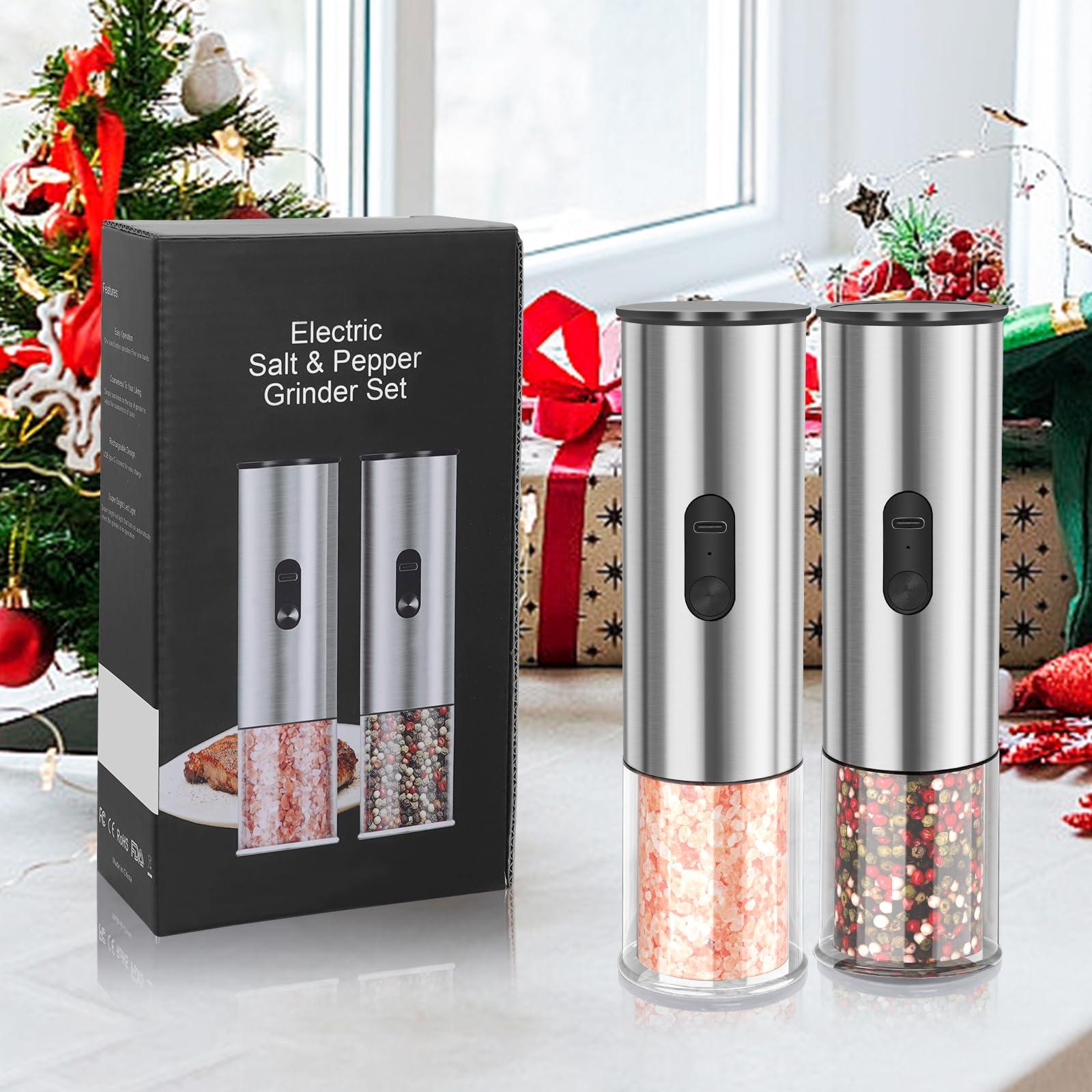 Enutogo Electric Salt and Pepper Grinder Set, Rechargeable Salt and Pepper Shakers Refillable, Automatic Pepper Mill with Adjustable Coarseness, One Hand Operation with LED light, Stainless Steel - Image 7
