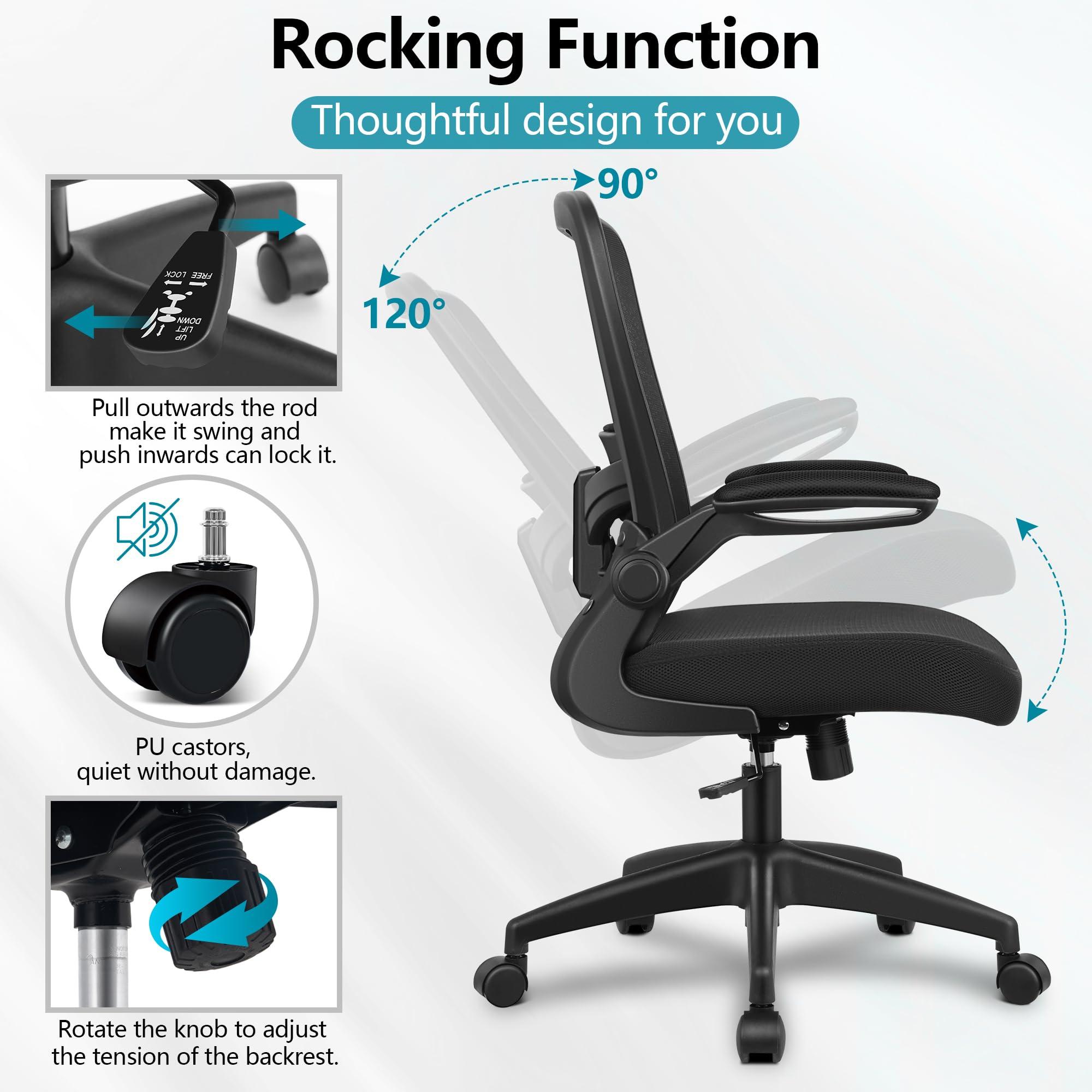 FelixKing Office Chair, Ergonomic Desk Chair Breathable Mesh Chair with Adjustable High Back Lumbar Support Flip-up Armrests, Executive Rolling Swivel Comfy Task Computer Chair for Home Office - Image 6