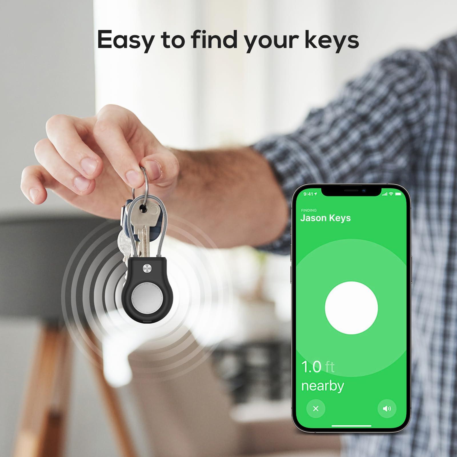 AirTag Holder - (4 Pack) Air tag Lock Keychain with Wire Cable Compatible with Apple AirTags,Ultra Durable Anti-Lost Protective Case with Keyring for Luggage, Key, Backpack, Pet, Bag, Black - Image 4