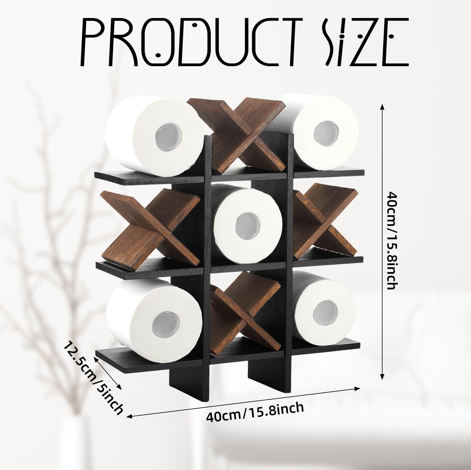 Weysat Tic Tac Toe Toilet Paper Holder Stand Bathroom Wall Decor Rustic Wooden Hanging Storage Freestanding Wall Mounted Shelves Decor for Toilet Tissue Farmhouse - Image 2