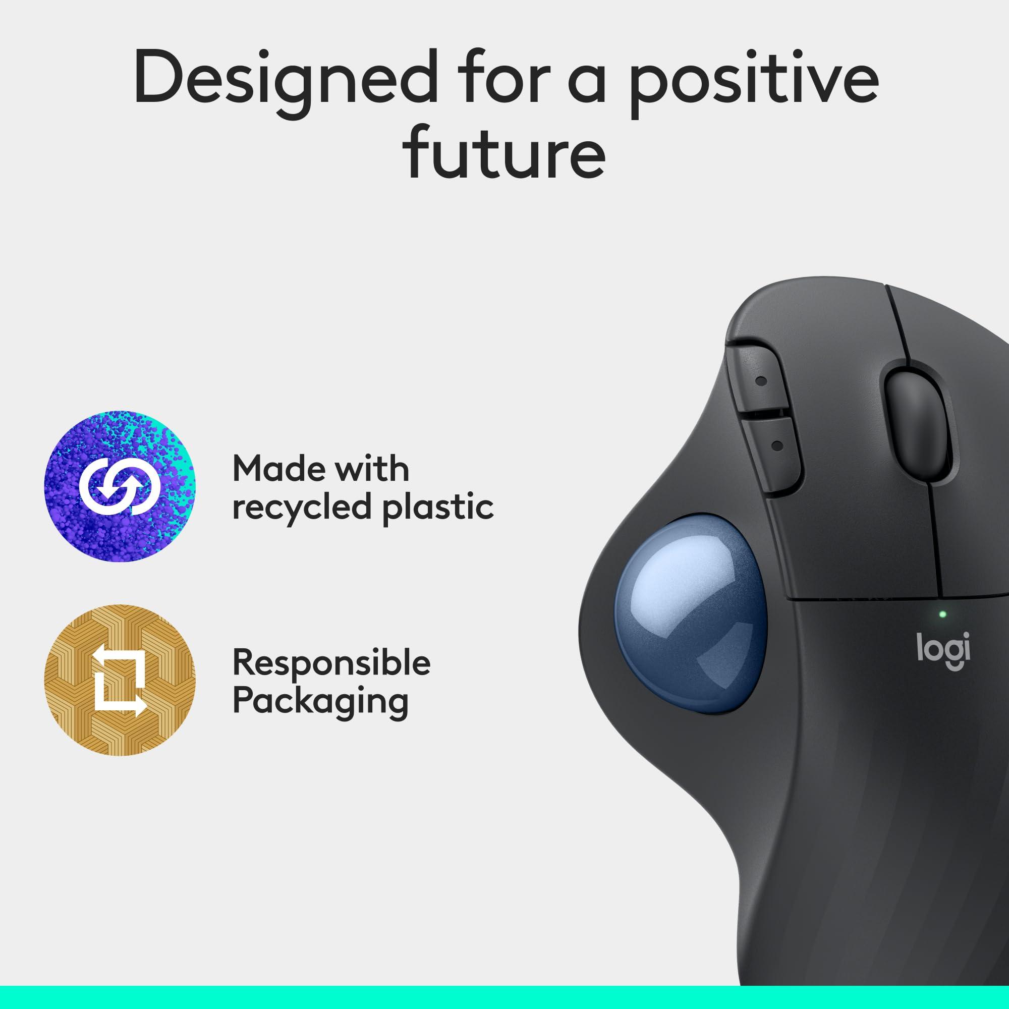 Logitech Ergo M575S Wireless Trackball Mouse, Wireless Ergonomic Mouse with Bluetooth and Encrypted Dongle, Comfortable Thumb Control, Precise and Smooth Tracking, for PC/Mac - Graphite Blue Ball - Image 9