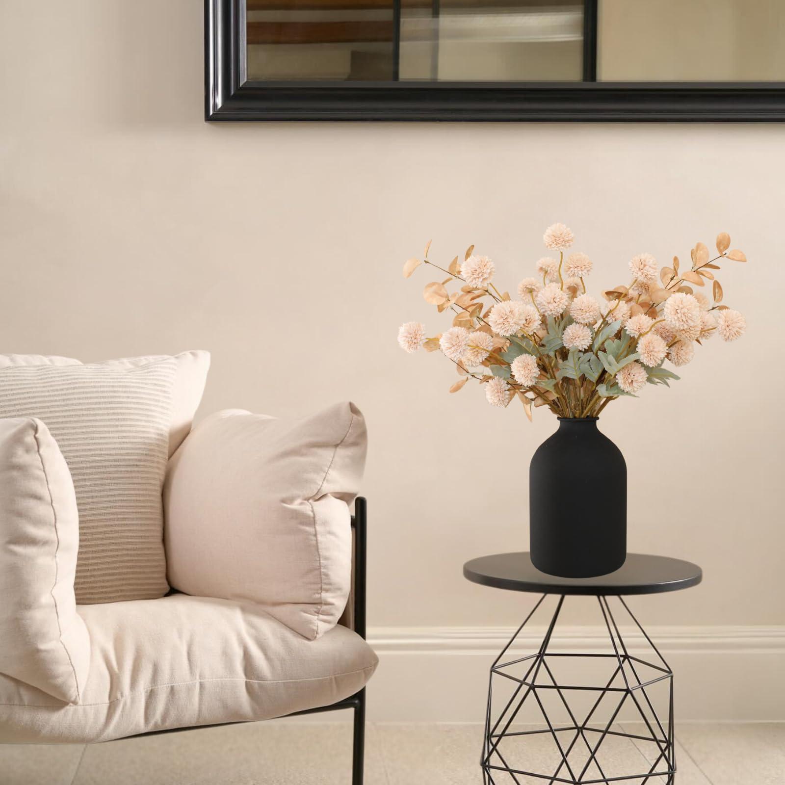 Artificial Flowers Beige 10 Stems + Eucalyptus, Faux Flowers For Vase, Fake Mums Silk Long Stem, Tan Nude Cream Neutral Floral, Chrysanthemum Pom Pom Floral Arrangements, Mini Faux Kiku Flower bulk - Image 4