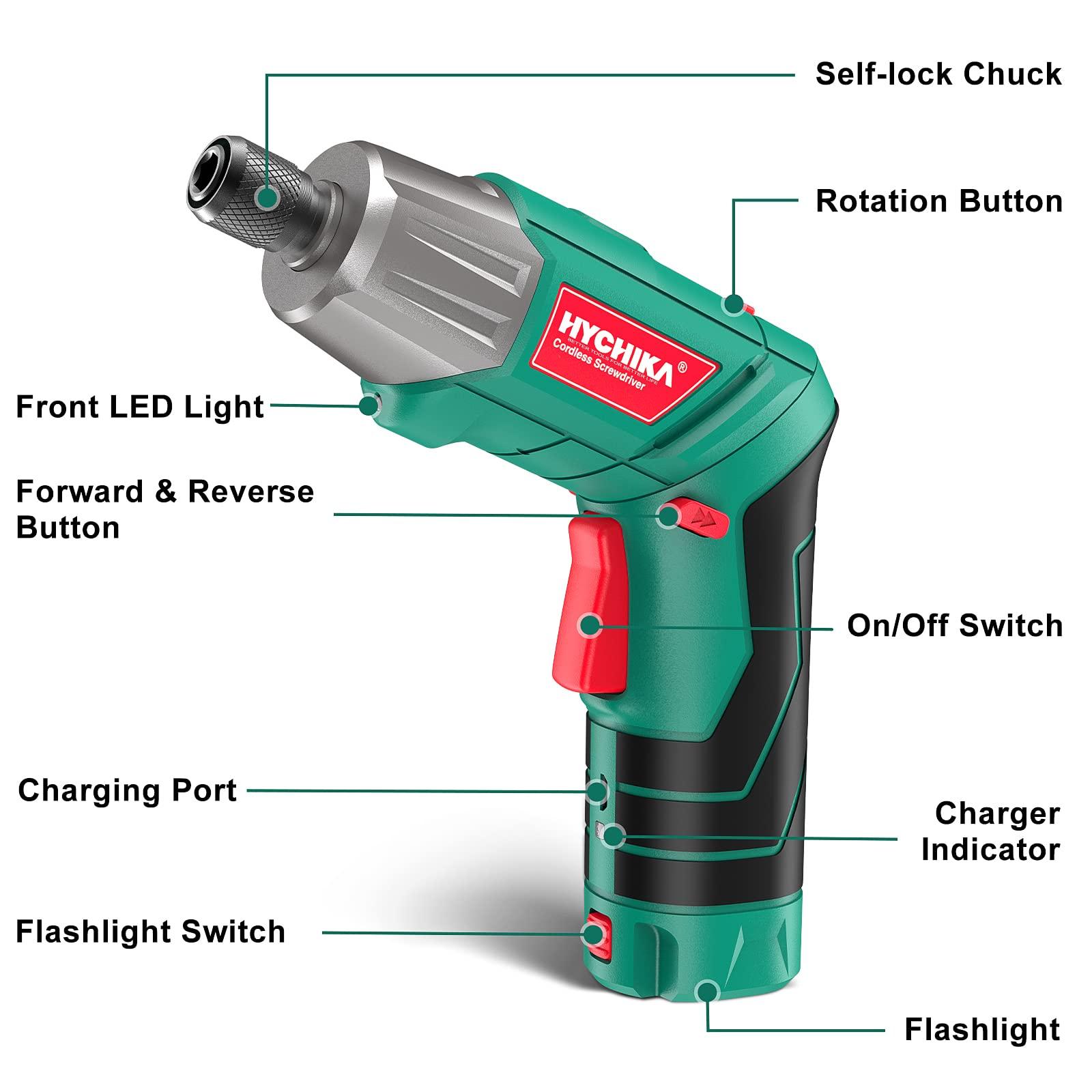 Cordless Screwdriver, HYCHIKA 4V 2.0Ah Electric Screwdriver Rechargeable Screw Gun & Bit Set, Front LED and Rear Flashlight, Ratchet Wrench, DC Charging with USB Cable, 36pcs Accessories - Image 3