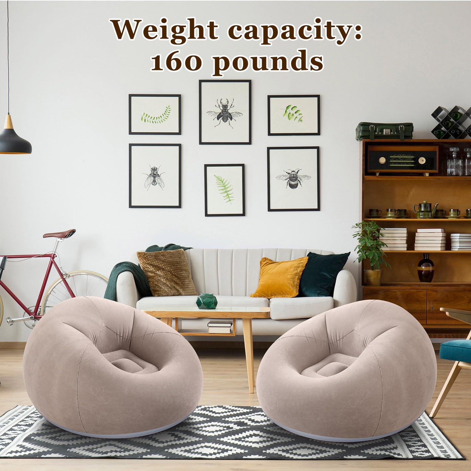 Realspring Inflatable Bean Bag Chairs Outdoor Blow up Camping Chairs Inflatable Lazy Sofa Folding Portable Bean Bag Loungers Couch for Adults Kids(Coffee,2 Pcs) - Image 2
