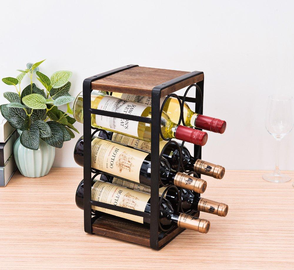 SODUKU Rustic Wood Countertop Wine Rack 6 Bottles No Need Assembly Brown - Image 4