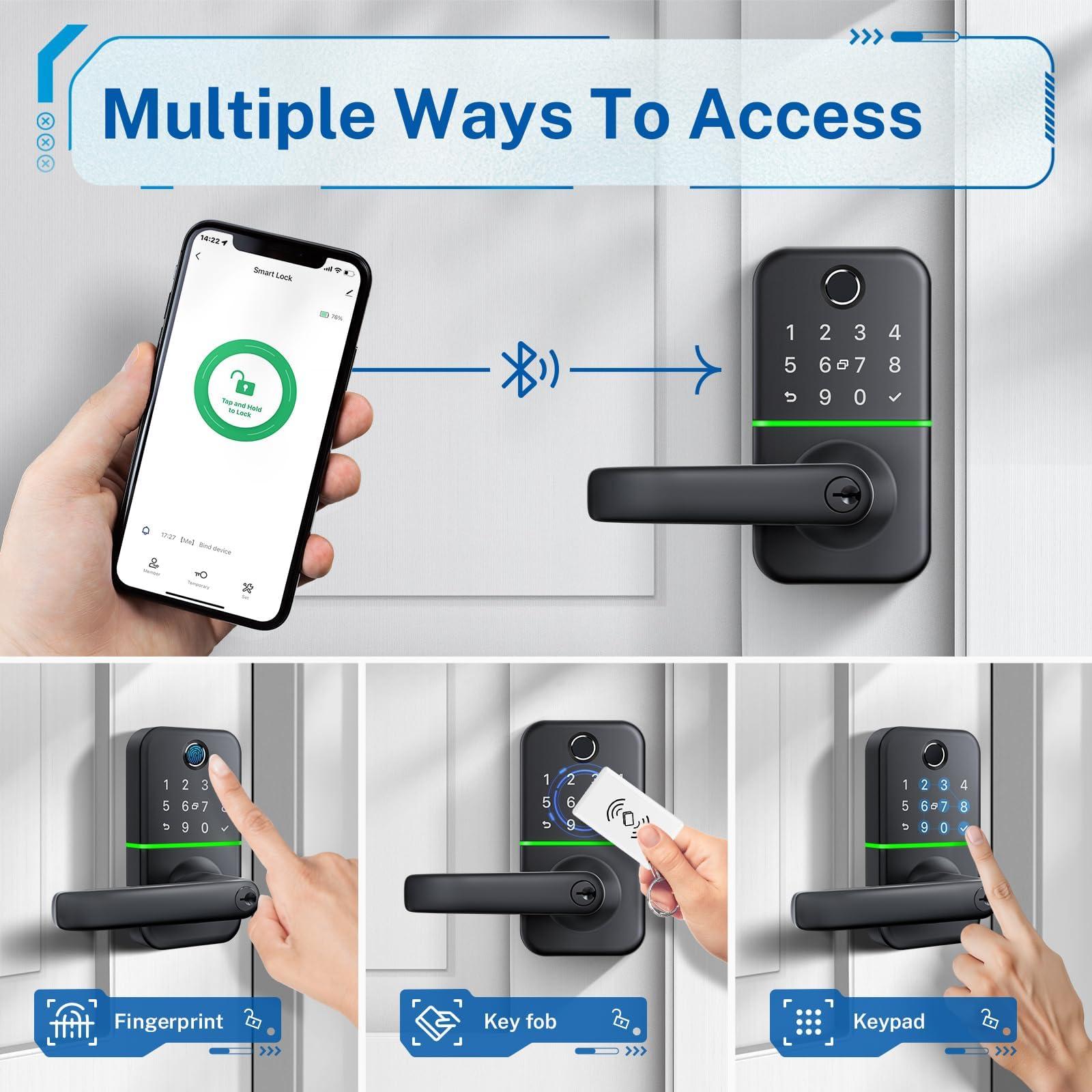 Keypad Smart Door Lock with Handle: Kucacci Keyless Entry Fingerprint Lock - Digital Code Handle with Keypad - Electronic Smart Knob for Front Door - Deadbolt Alternative with App - Easy Installation - Image 2