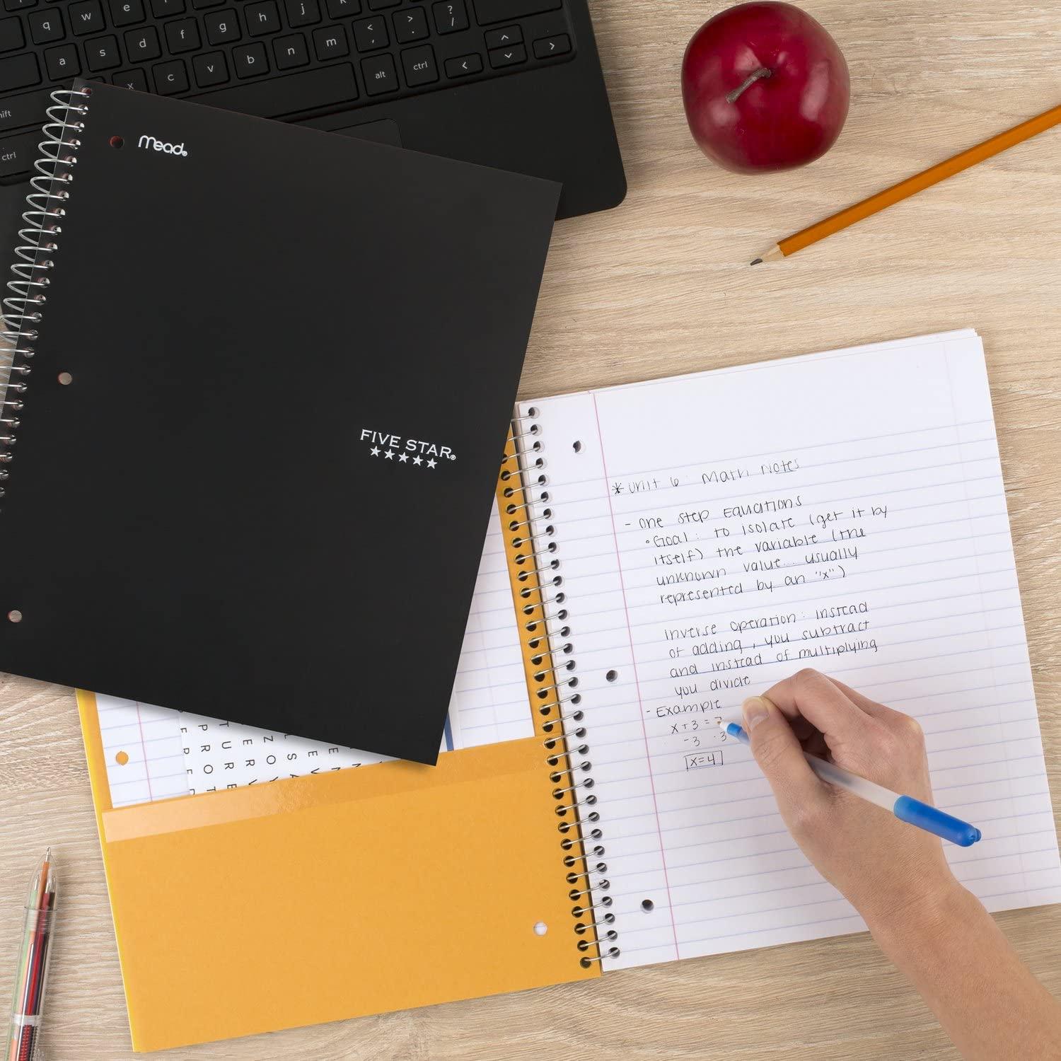 Five Star Spiral Notebook + Study App, 5 Subject, College Ruled Paper, 8-1/2" x 11", 200 Sheets, Fights Ink Bleed, Water Resistant Cover, Black (72081) - Image 7