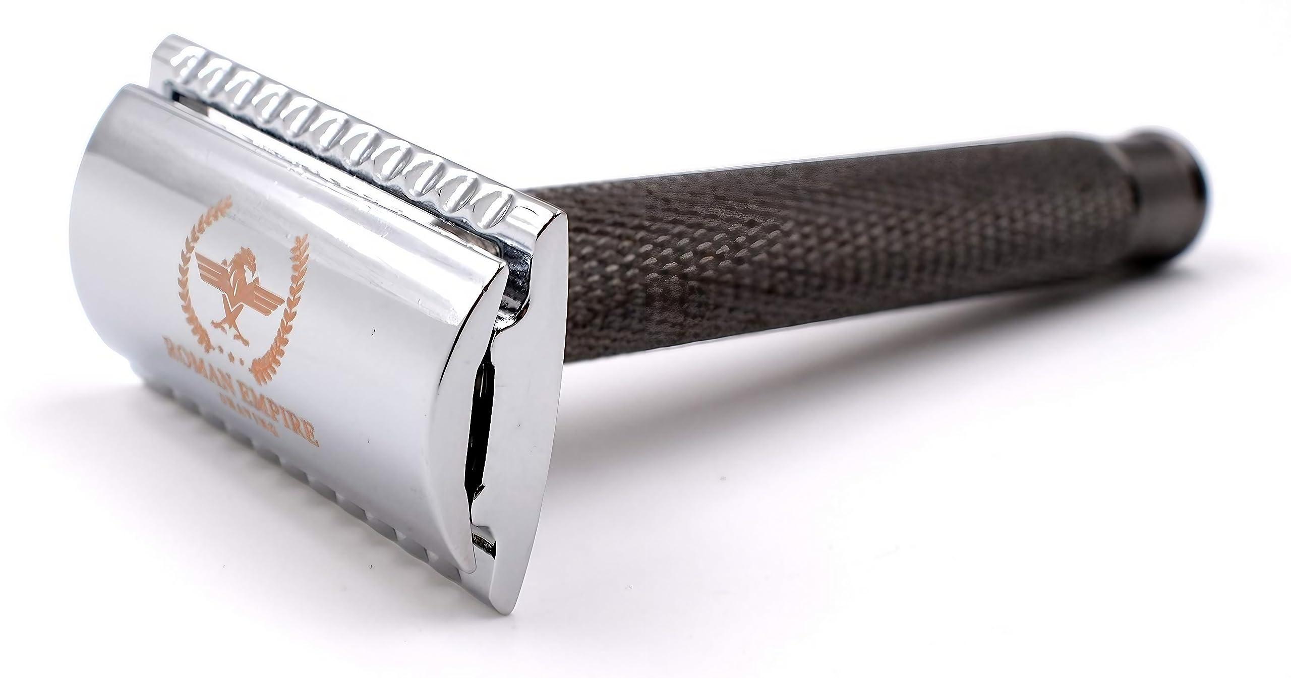 Caesar Gun Metal Safety Razor by Roman Empire Shaving with Set of 20 Shaving Blades (Astra-Derby-Shark-Treet)