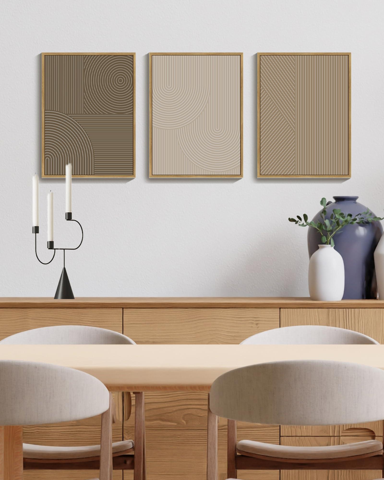 PHOPAGO Minimalist Abstract Framed Wall Art Modern Boho Neutral Line Wall Decor Geometric Artwork Kitchen Dining Room 11x14in Natural Framed - Image 2