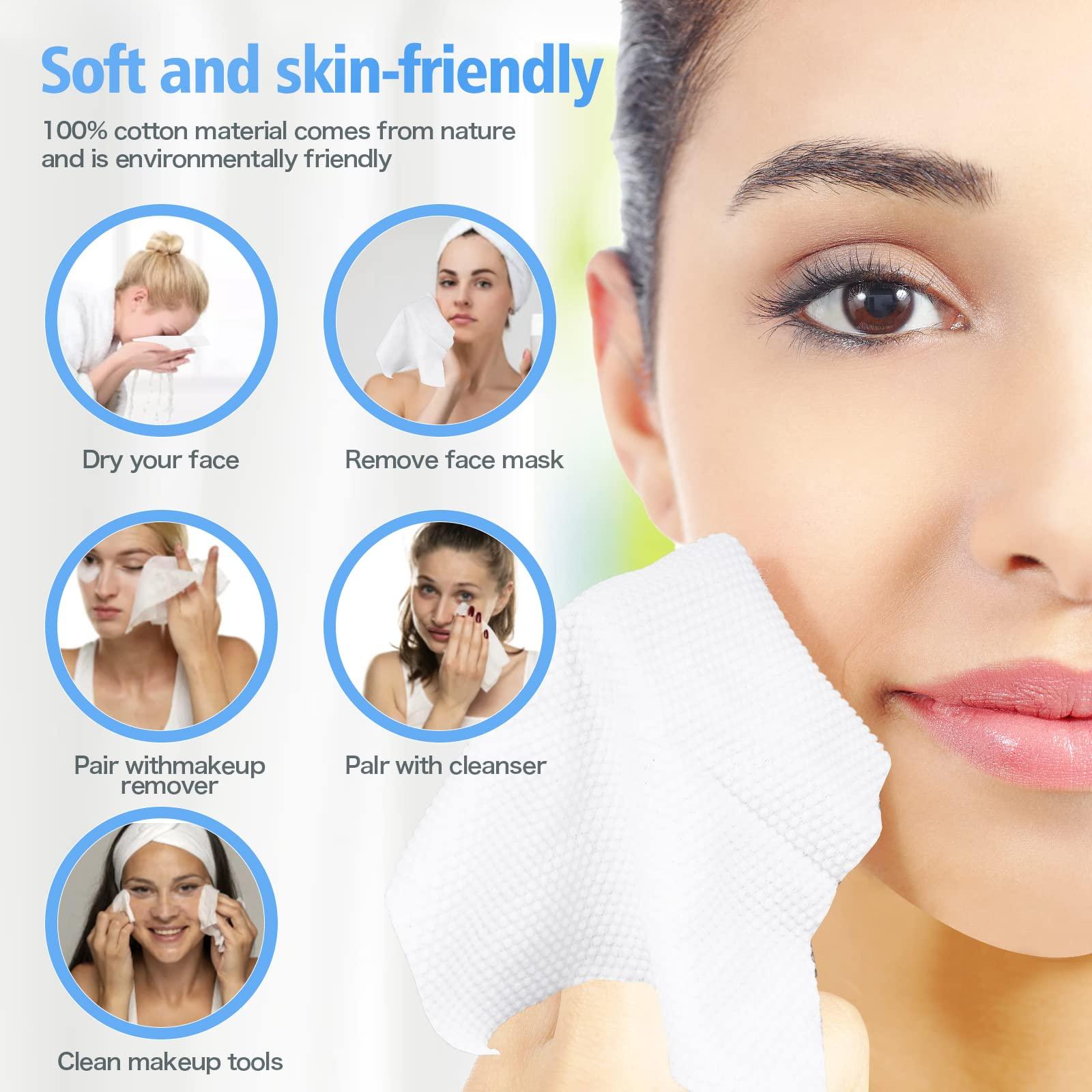 100 Count Disposable Face Towel,Thickening Ultra Soft Washcloths,Facial Cotton Tissue,Lint-free cotton dry wipes Multi-Purpose for Skin Care,Make-up Wipes,Face Wipes and Facial Cleansing - Image 3