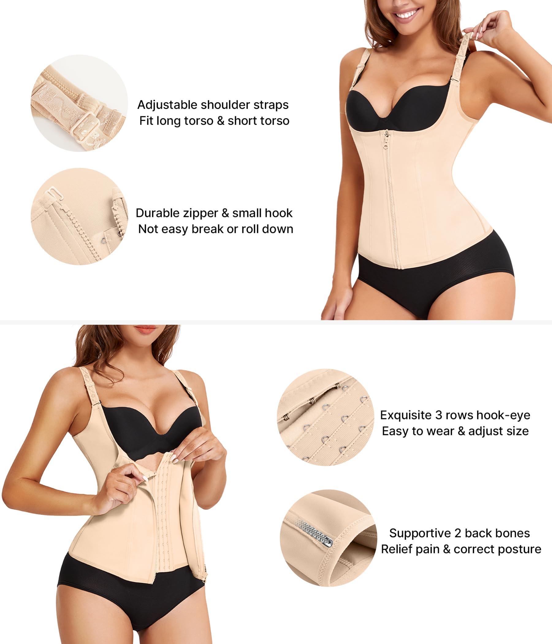 Nebility Waist Trainer for Women Corset Shapewear with Zipper Women's Waist Cincher Tank Top with Adjustable Straps - Image 3