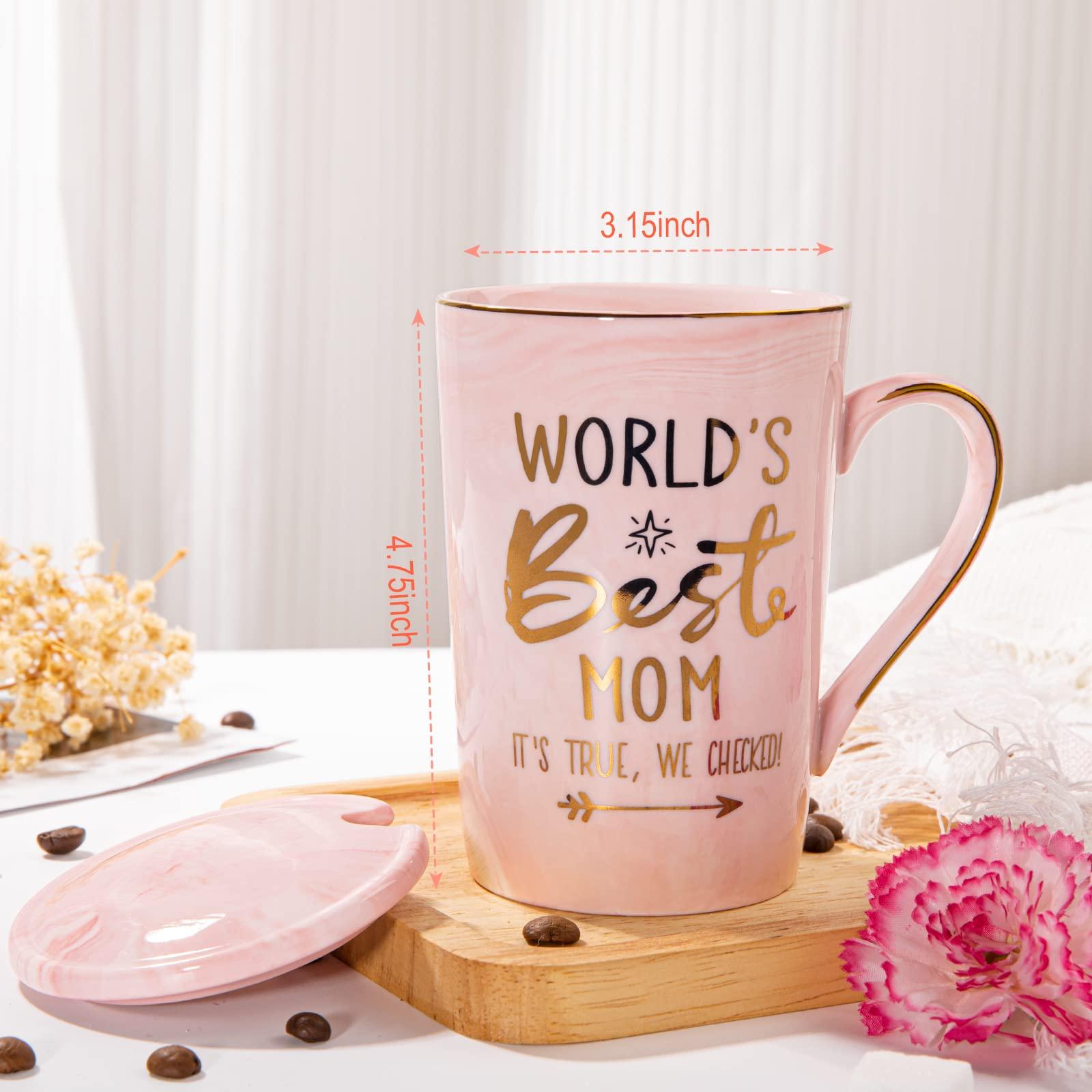Birthday Gifts for Mom from Daughter Son - 14Oz Funny Best Mom Mug with Gold Print, Unique Pink Marble Coffee Cup with Lid Spoon Greeting Card, New Moms Mothers Day Gift Ideas, Luxury Gift-Boxed Set - Image 2