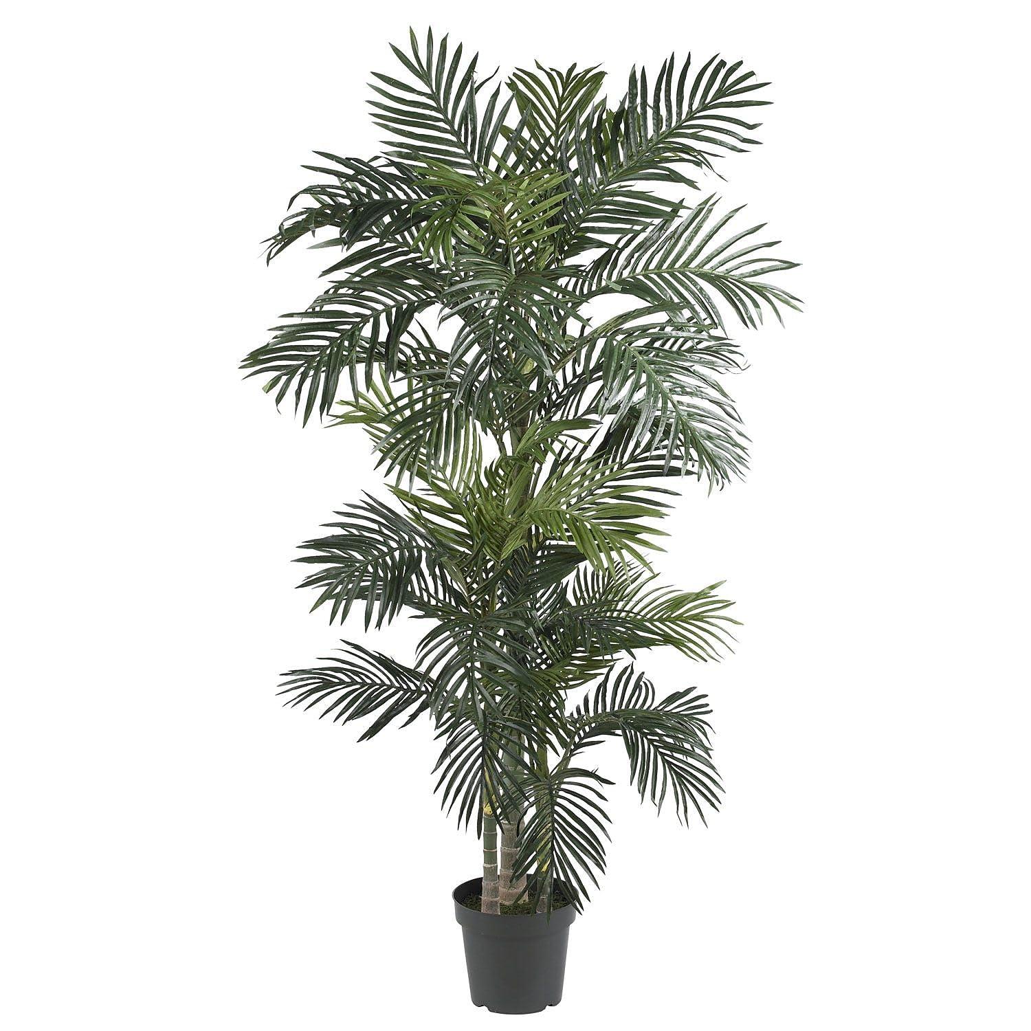 Nearly Natural 6.5ft Artificial Golden Cane Palm Tree, Fake Palm Tree with Three Realistic Trunks and 333 Lifelike Palm Leaves, Faux Palm Plant for Indoor Home Décor with Black Nursery Planter