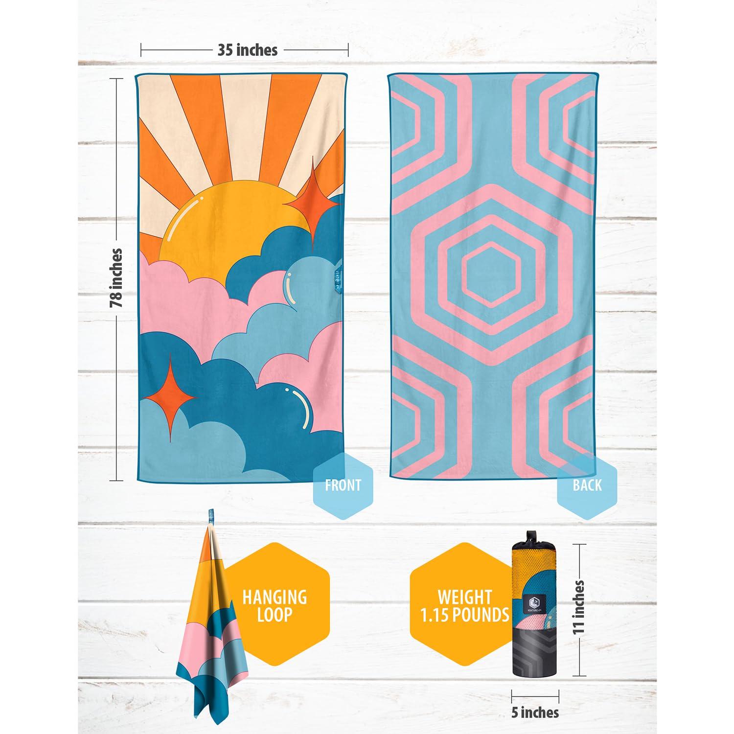 VENTURE 4TH Microfiber Beach Towel: Quick-Dry, Compact, Sand-Free, Absorbent, Sandproof and Lightweight - Perfect for Camping, Beach, and Roadtrips (Sky's The Limit Design | 35x78 inches) - Image 3