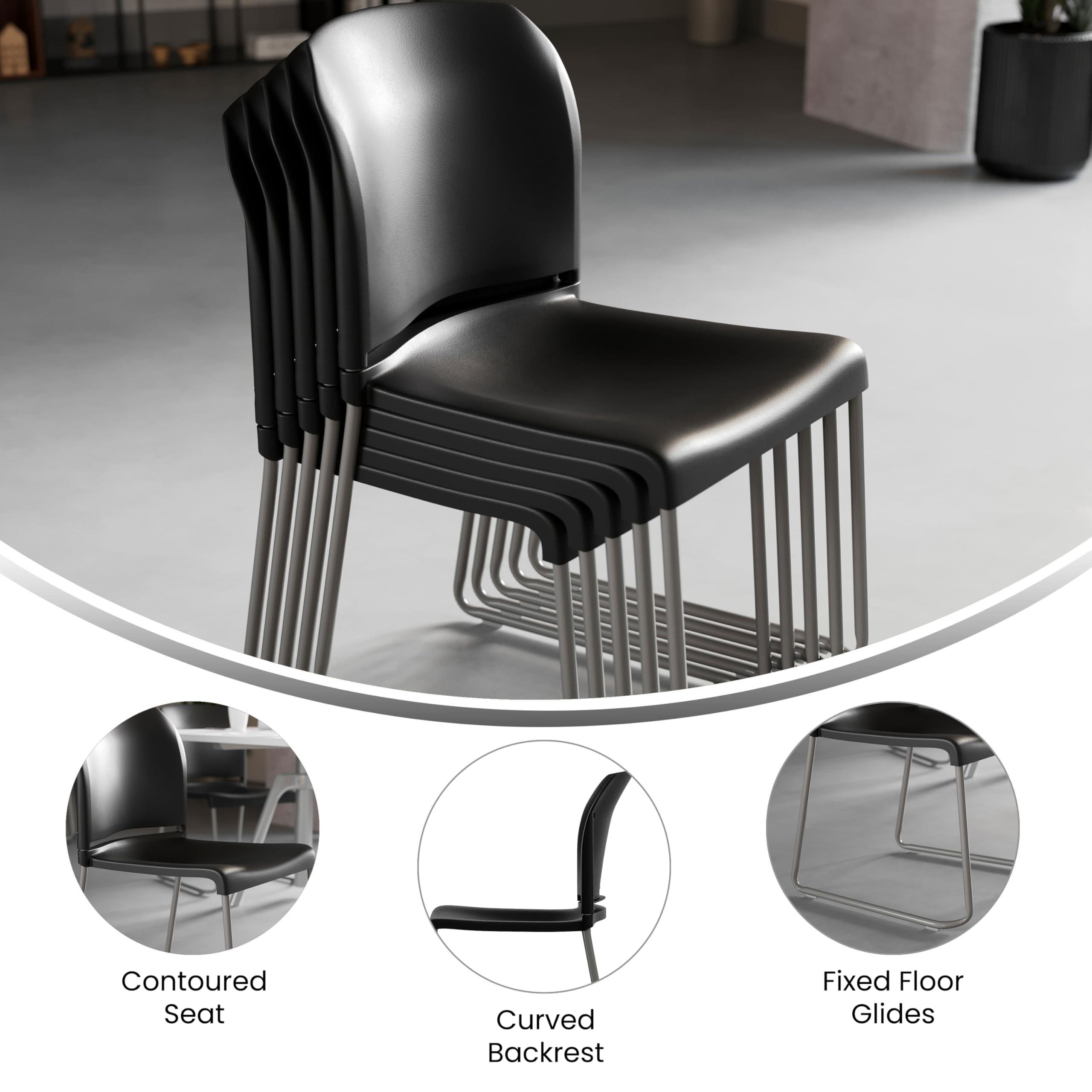 Flash Furniture Hercules Series Contoured Stacking Chairs for Waiting Rooms and Offices, Ergonomic Lobby Chairs with Curved Back, Set of 5, Black - Image 6