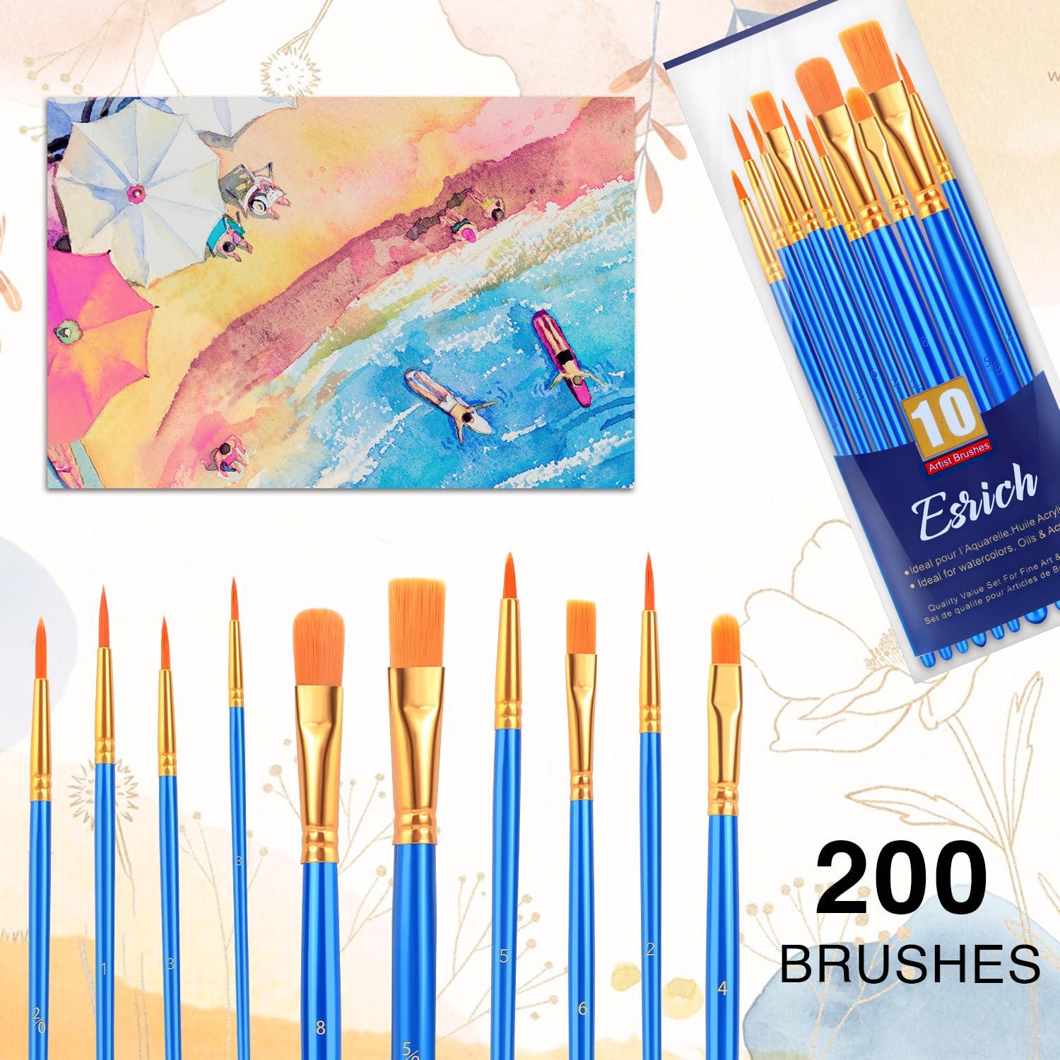 ESRICH Acrylic Paint Brushes Set, 20 Packs / 200 Pcs Nylon Hair Paint Brushes,Paint Brush Set Suitable for Oil,Watercolor,Rock Body Face Art, Kids Adult Perfect Art Painting Craft Paint Brush Kits. - Image 4