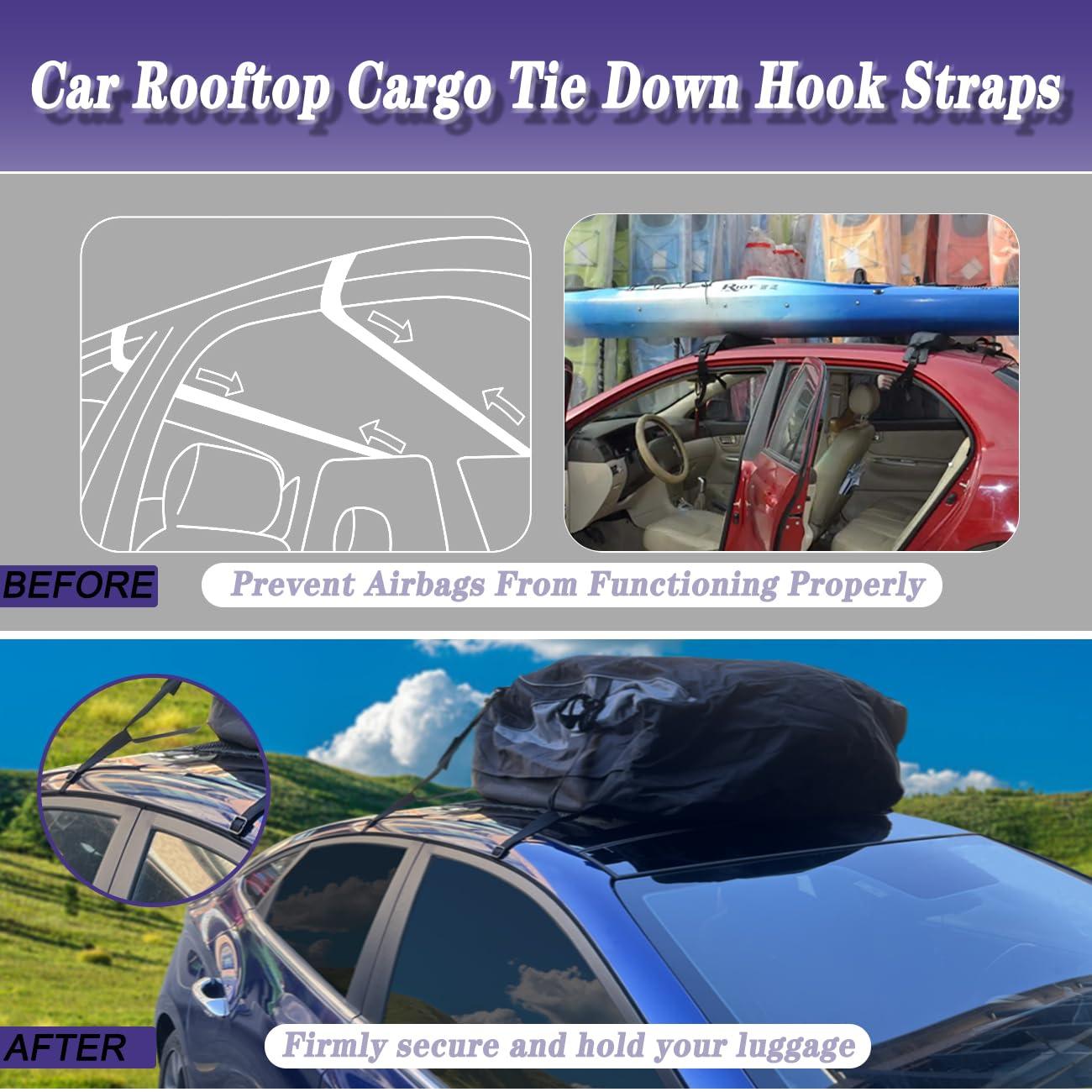Car Rooftop Cargo Tie Down Hook Straps,Adjustable Roof Cargo Carrier Straps for Car Roof Bag,No Roof Rack Required,6Pcs - Image 8