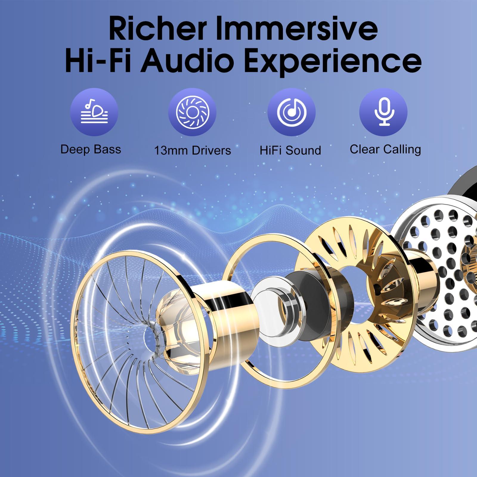 Wireless Earbuds, 2025 Bluetooth 5.4 Headphones in Ear with Stereo Deep Bass, 40H Bluetooth Ear Buds with 4 ENC Noise Cancelling Mics, IP7 Waterproof Earphones Hands-Free Calls Dual LED Display USB-C - Image 3