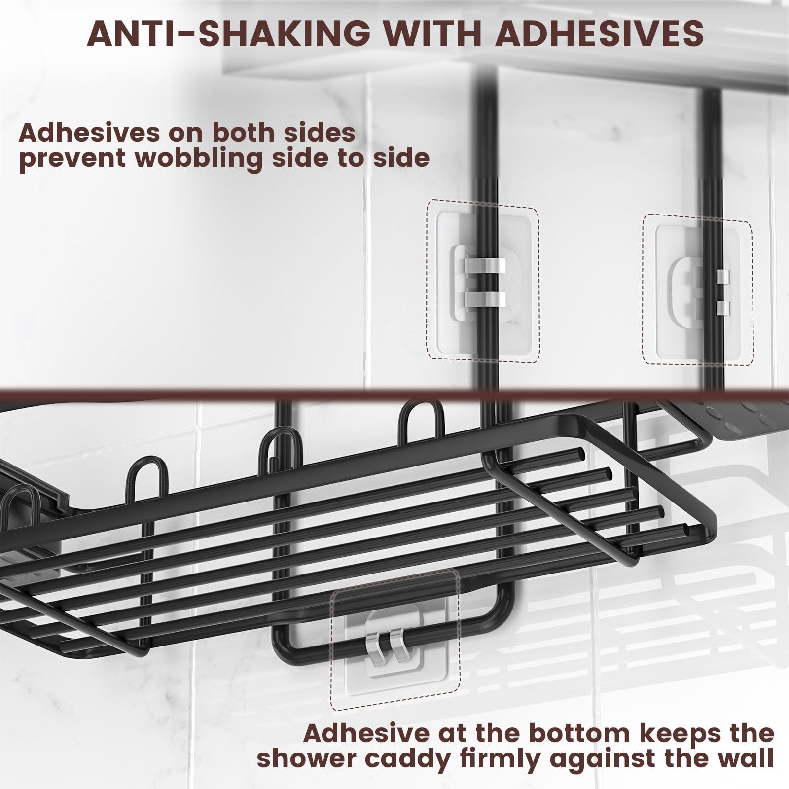 REINHARDT Shower Caddy Hanging, Rustproof Shower Caddy Anti-Swing Shower Organizer Over Showerhead No Drilling Shower Racks with Soap Holder Multi Hooks Bathroom Storage for Shampoo Sponge, Black - Image 7