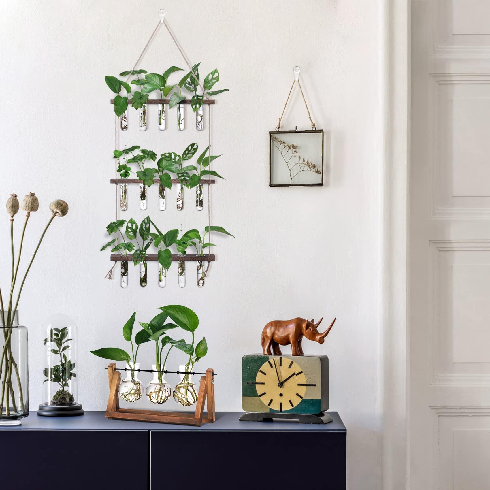 XXXFLOWER Wall Hanging Propagation Station with Wooden Stand 5 Glass Test Tubes 3 Tiered Planters Wall Terrarium for Home Office Plant Hanger Flower Vases Wall Decor Hydroponic Cuttings - Image 5