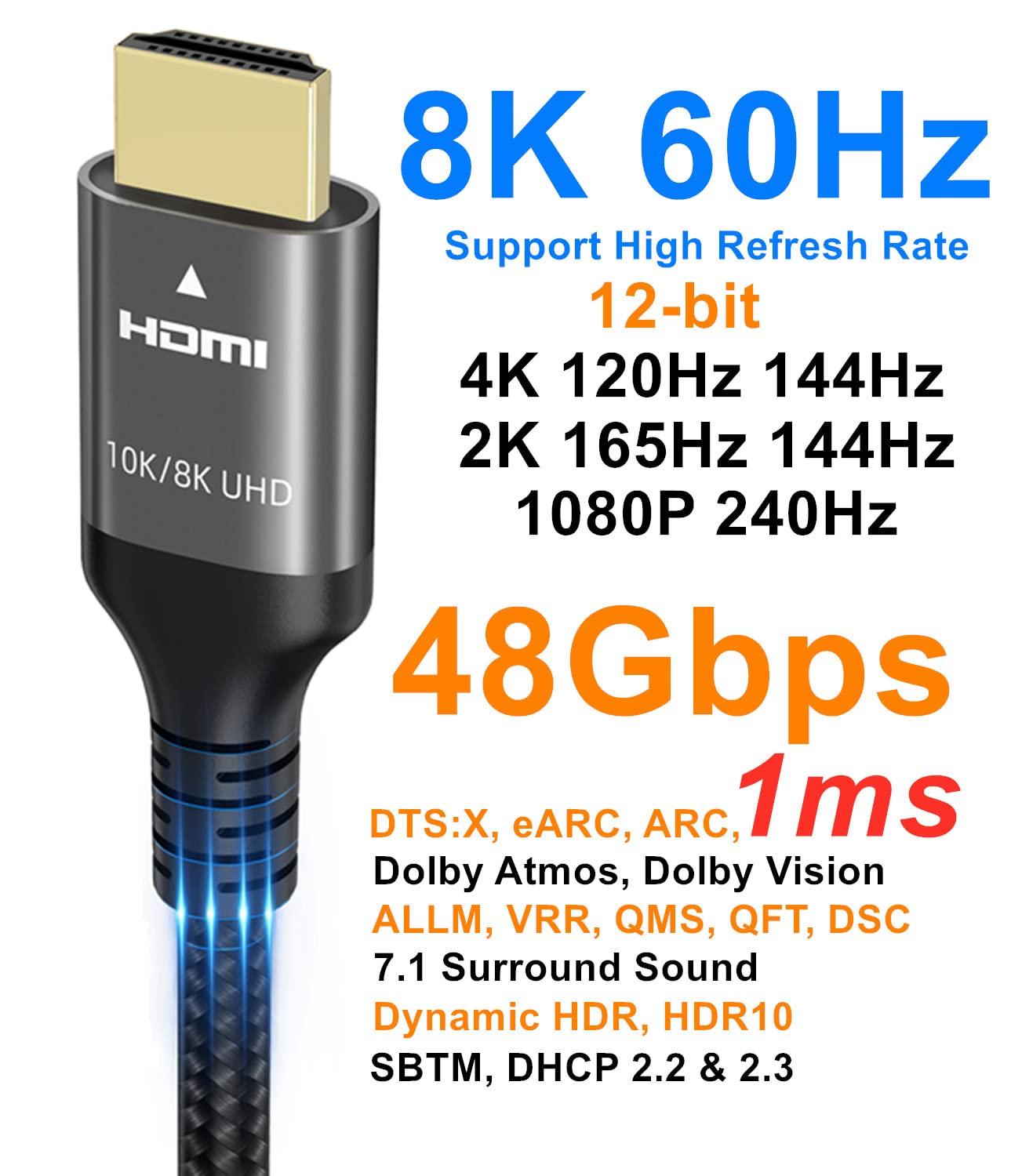 Ubluker 10K 8K 4K HDMI Cable 48Gbps 6.6 FT, Certified Ultra High Speed HDMI® Cable 4K 240Hz 144Hz 120Hz 8K60Hz 0.01ms HDR10+ eARC HDCP2.3 Netflix Roku TV PC Monitor Projector PS5 Xbox - Image 3