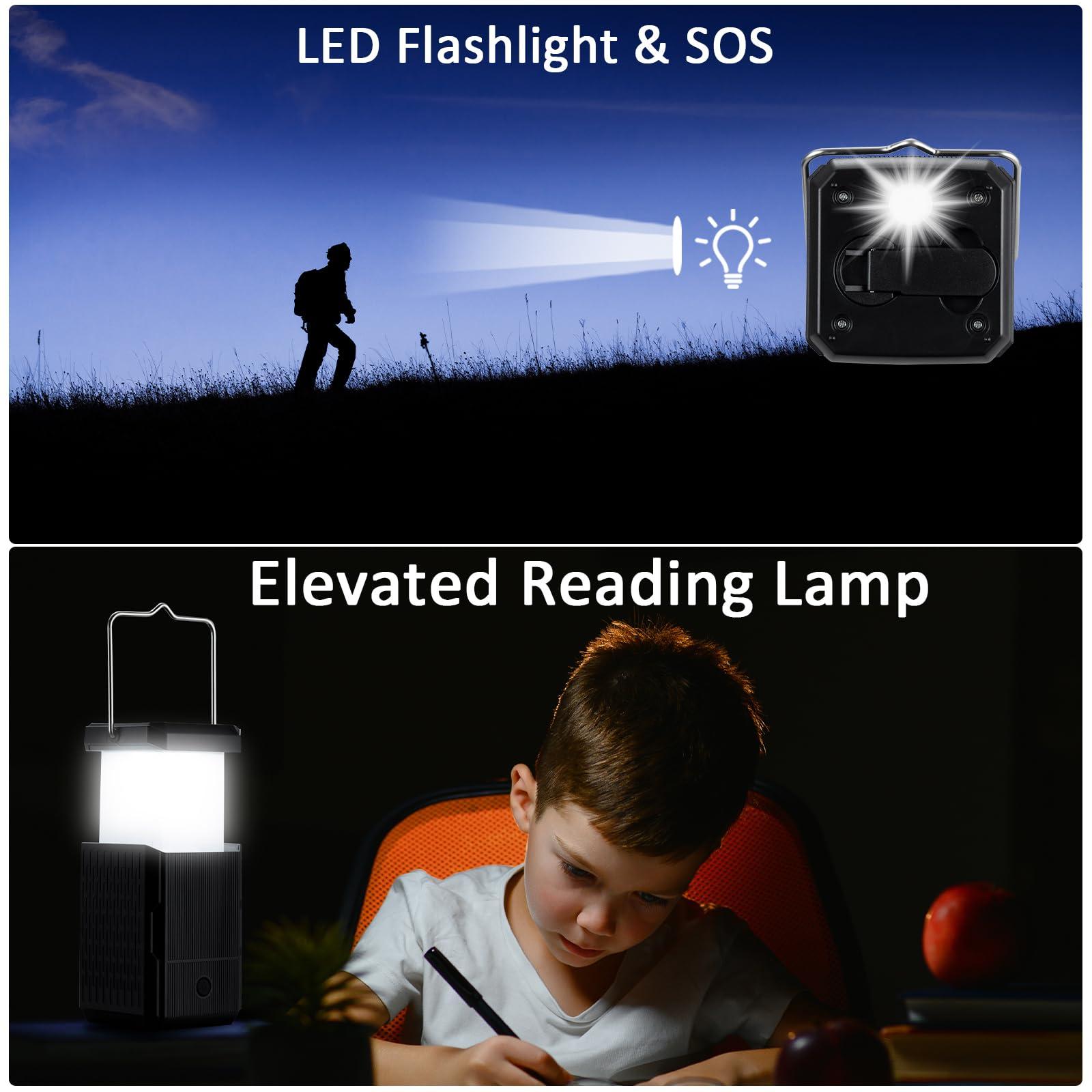 Camping Lantern Rechargeable, Hand Crank & Solar Camping Lights with USB Output, Tent Lights for Camping, Portable Camp Lamp, Camping Hurricane Home Power Failure Essentials (Black, 1 Pack) - Image 4
