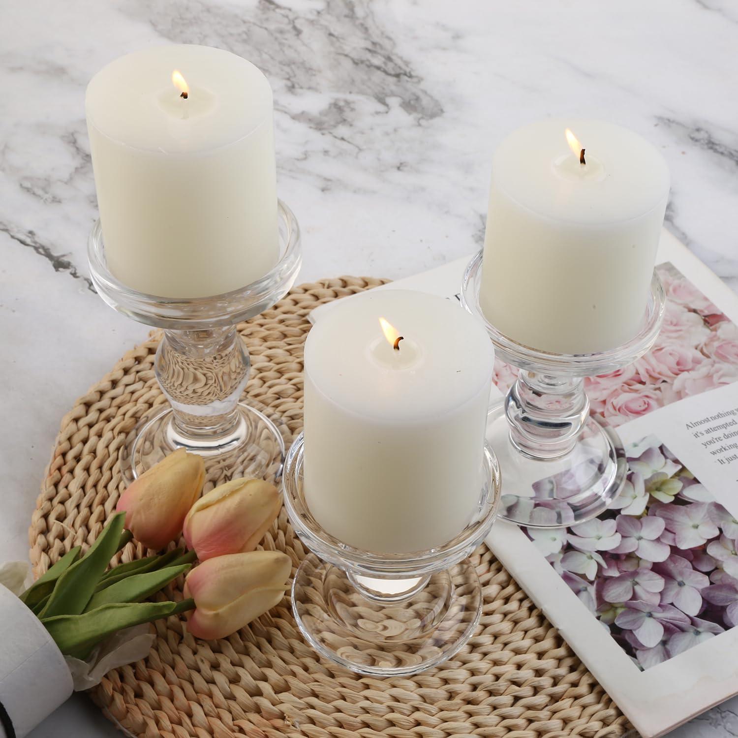 BTGLLAS 6-Piece Set of Glass Candlestick, Crystal Candlestick Holder Holder and Conical Candle, Christmas Candle Holder Decoration, Family Living Room Wedding Candle Holder (Clear 2sets) - Image 6