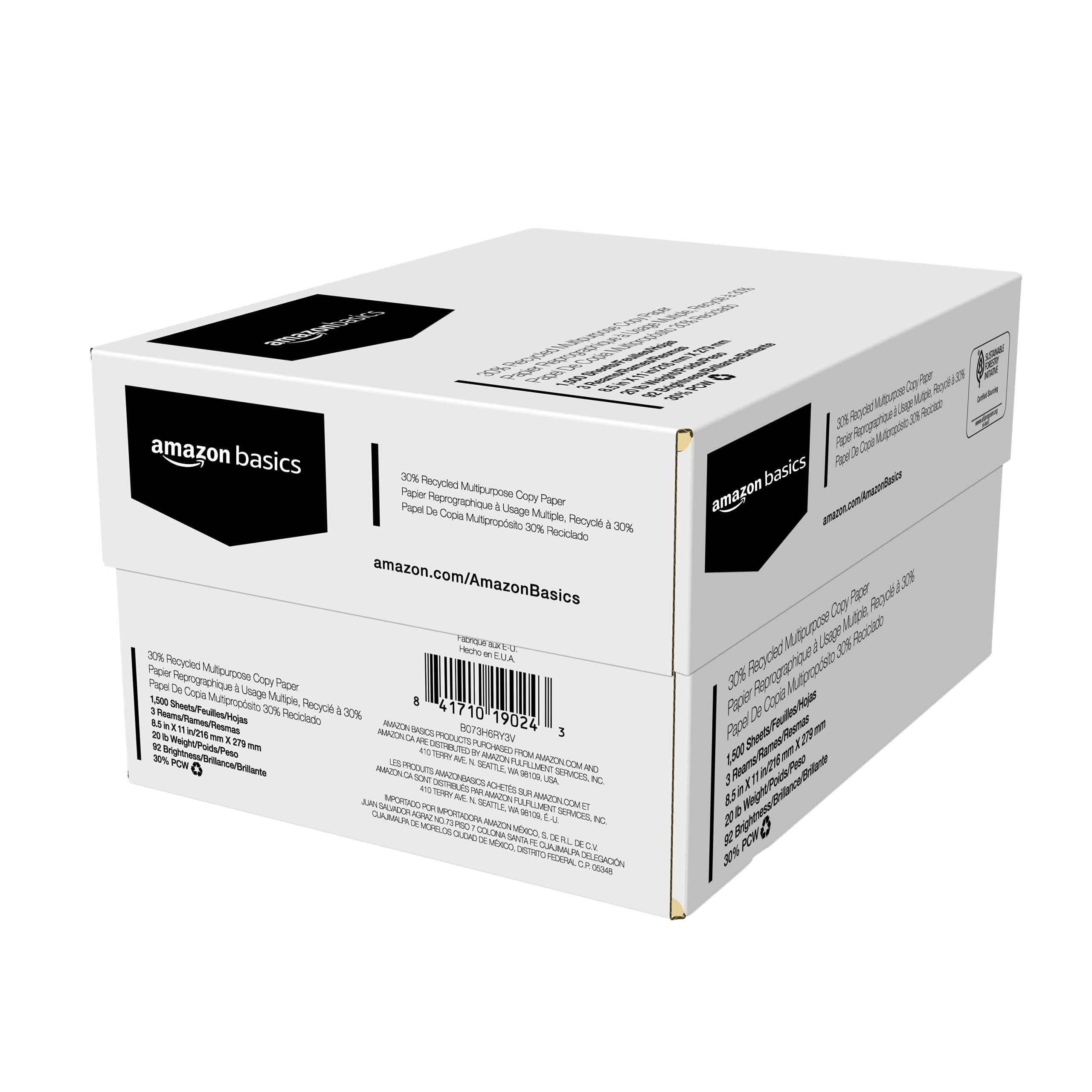 Amazon Basics 30% Recycled Multipurpose Copy Printer Paper, No Jams, 8.5-x-11-inch, 3 Reams (1500 Sheets), White - Image 2