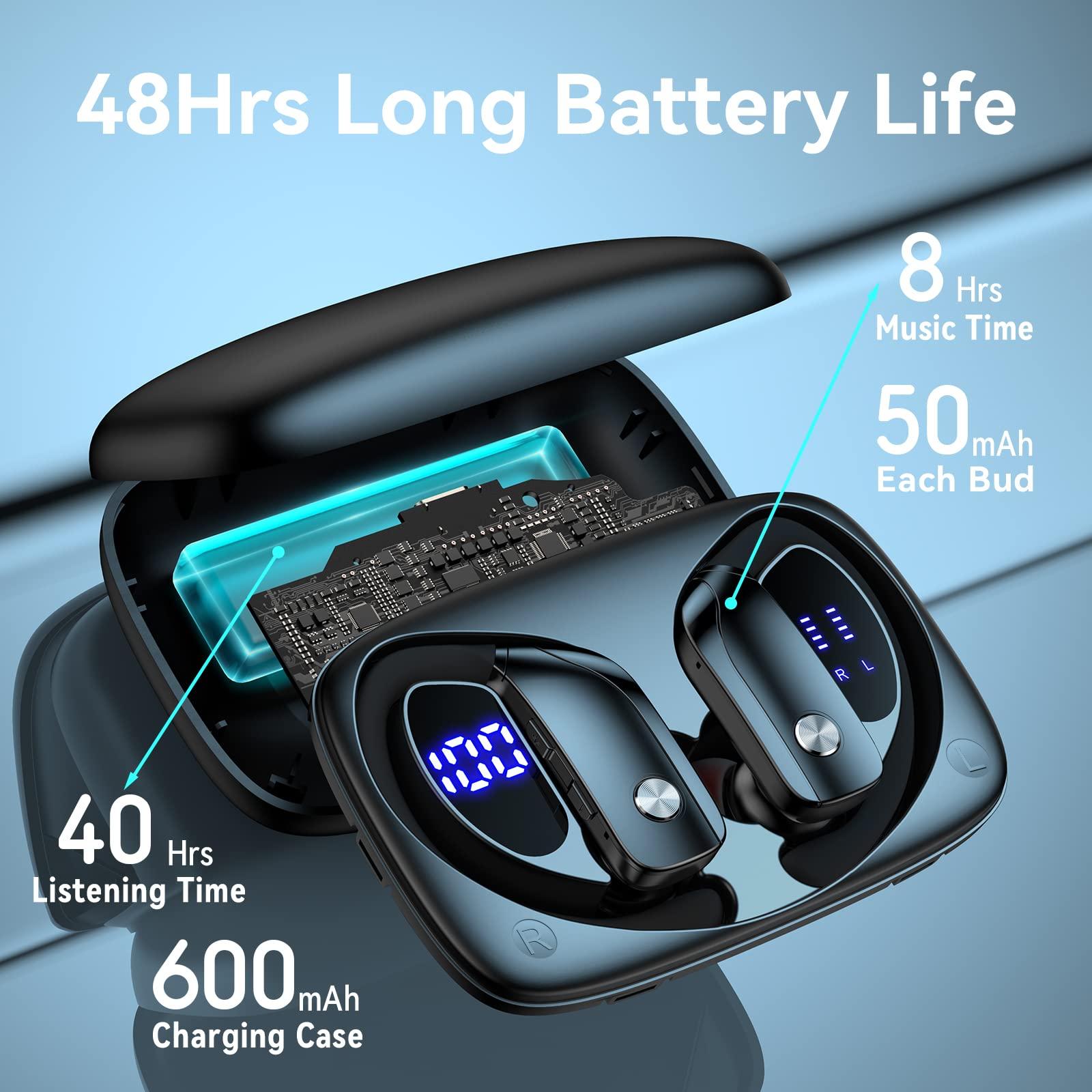 bmani Wireless Earbuds Bluetooth Headphones 48hrs Play Back Sport Earphones with LED Display Over-Ear Buds with Earhooks Built-in Mic Headset for Workout Black - Image 3