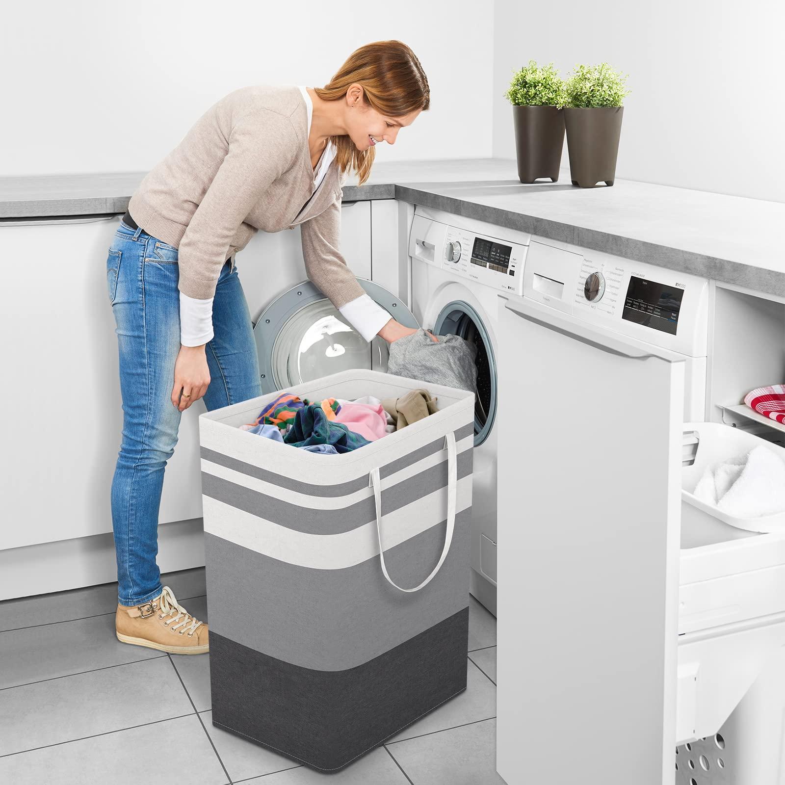 StorageRight Large Collapsible Laundry Basket Hamper with Easy Carry Handles，Freestanding Clothes Hampers for Laundry, Bedroom, Dorm, Towels, Toys, 75L, Gradient Grey - Image 2