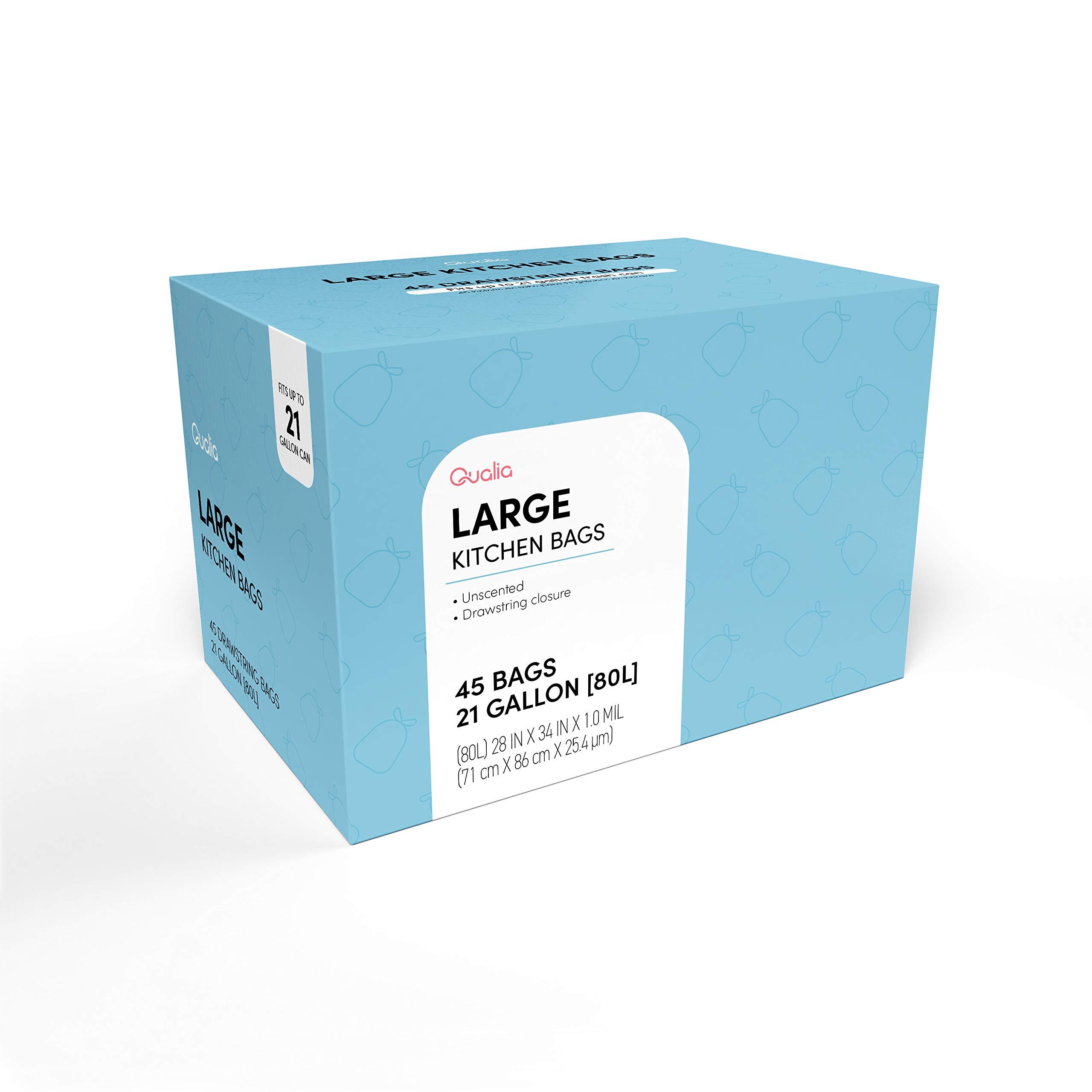 UNSCENTED 21 Gal / 80 Liter | Drawstring Closure Trash Bag | Heavy Duty By Qualia (UNSCENTED, 45 BAGS) - Image 2
