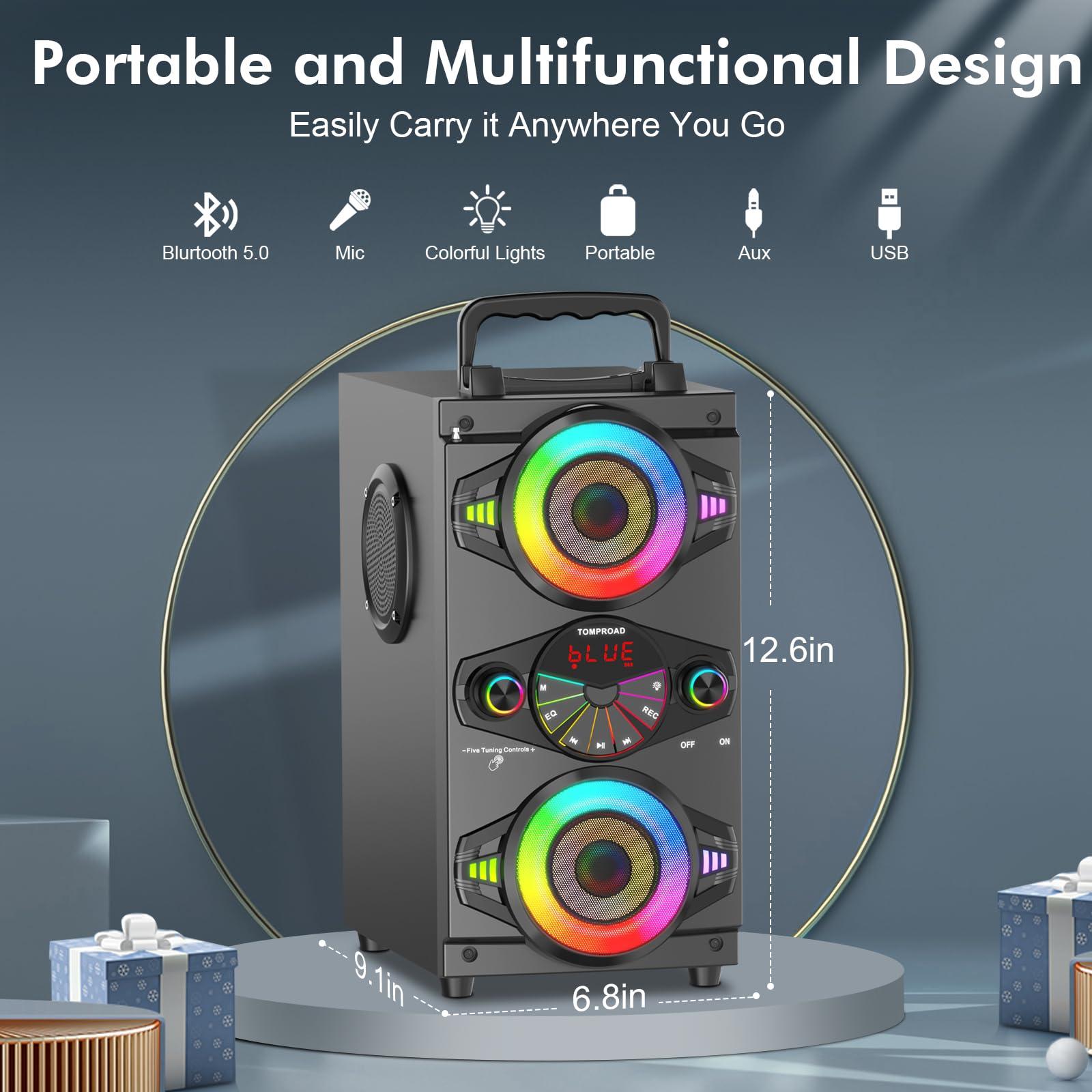 Bluetooth Speakers, 60W Portable Wireless Loud Outdoor Home Party Bluetooth Speaker with Subwoofer, FM Radio, LED Colorful Lights, Microphone, Remote and Big Powerful Stereo Deep Bass Sound Boombox - Image 2