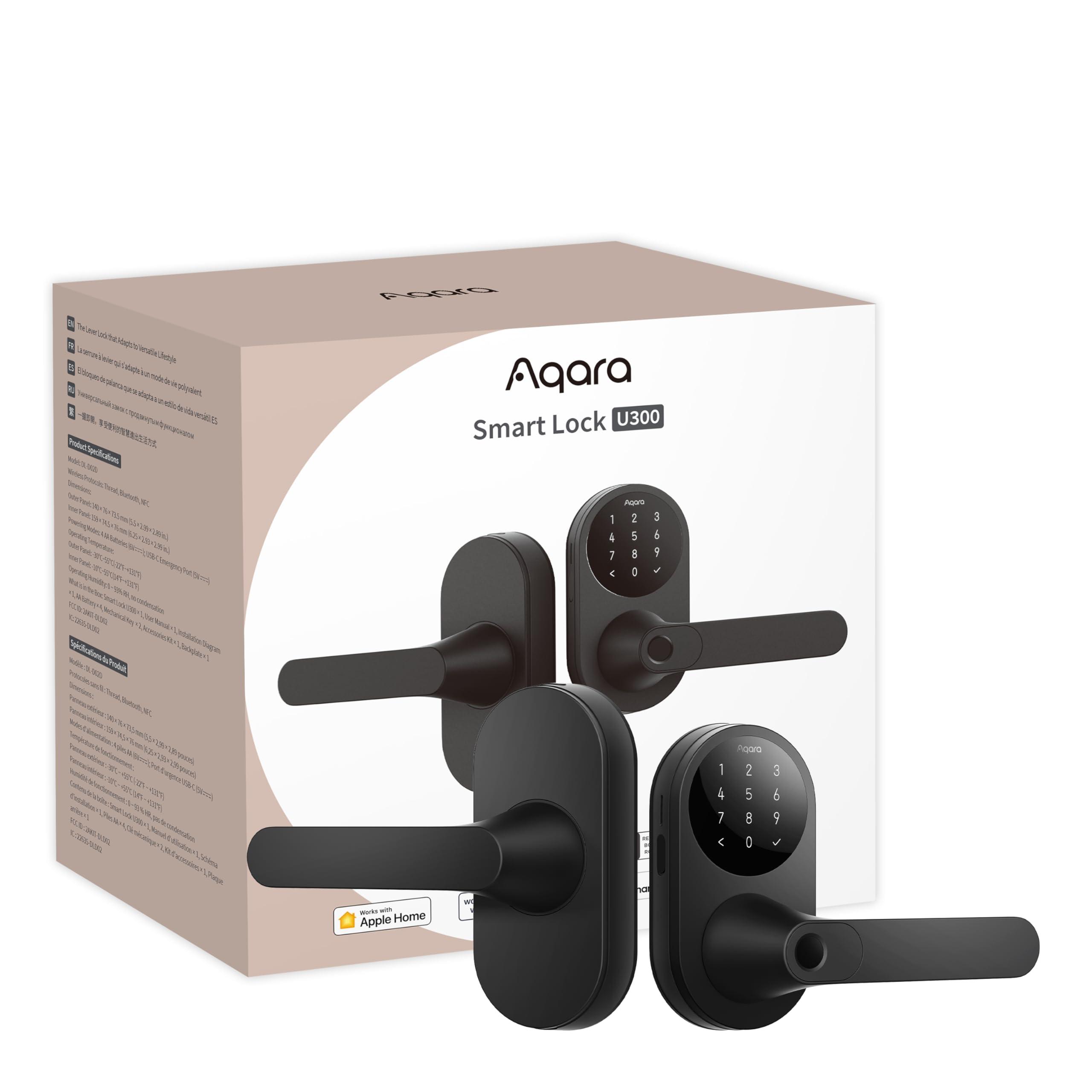 Aqara Smart Lock U300, Fingerprint Keyless Entry Door Lock with Handle, Matter Over Thread with Apple Home Keys, Touchscreen Keypad, Smart Lever Lock Supports Apple Home, Alexa, Google, IFTTT, Black - Image 1