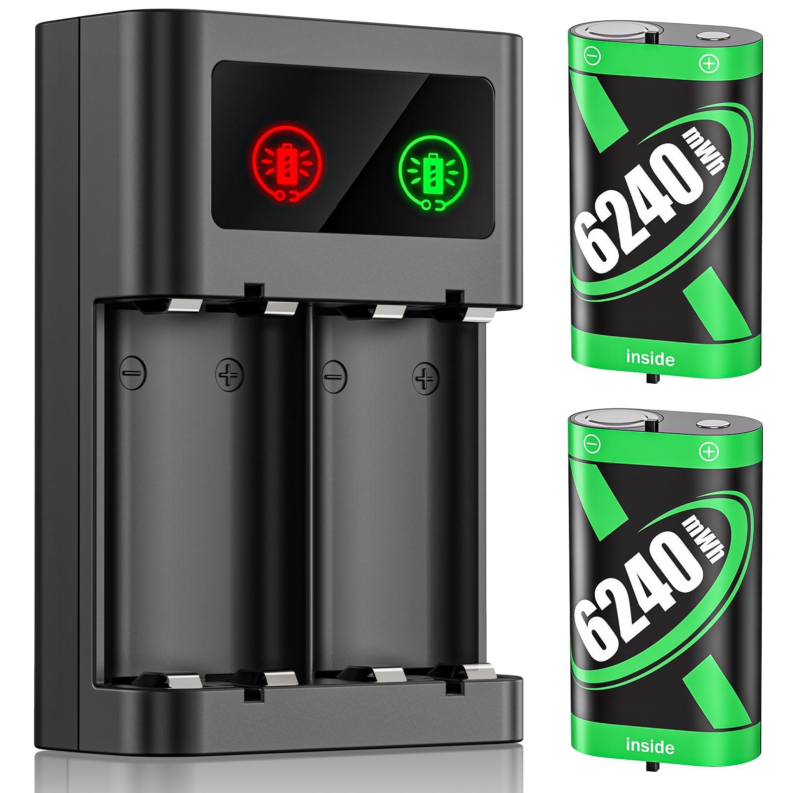 Rechargeable Battery Pack for Xbox Controller, 2x6240mWh Rechargeable Batteries Pack for Xbox One/Xbox Series X|S Xbox One S/Xbox One X/Xbox One Elite Controller Accessories Play and Charge Kit