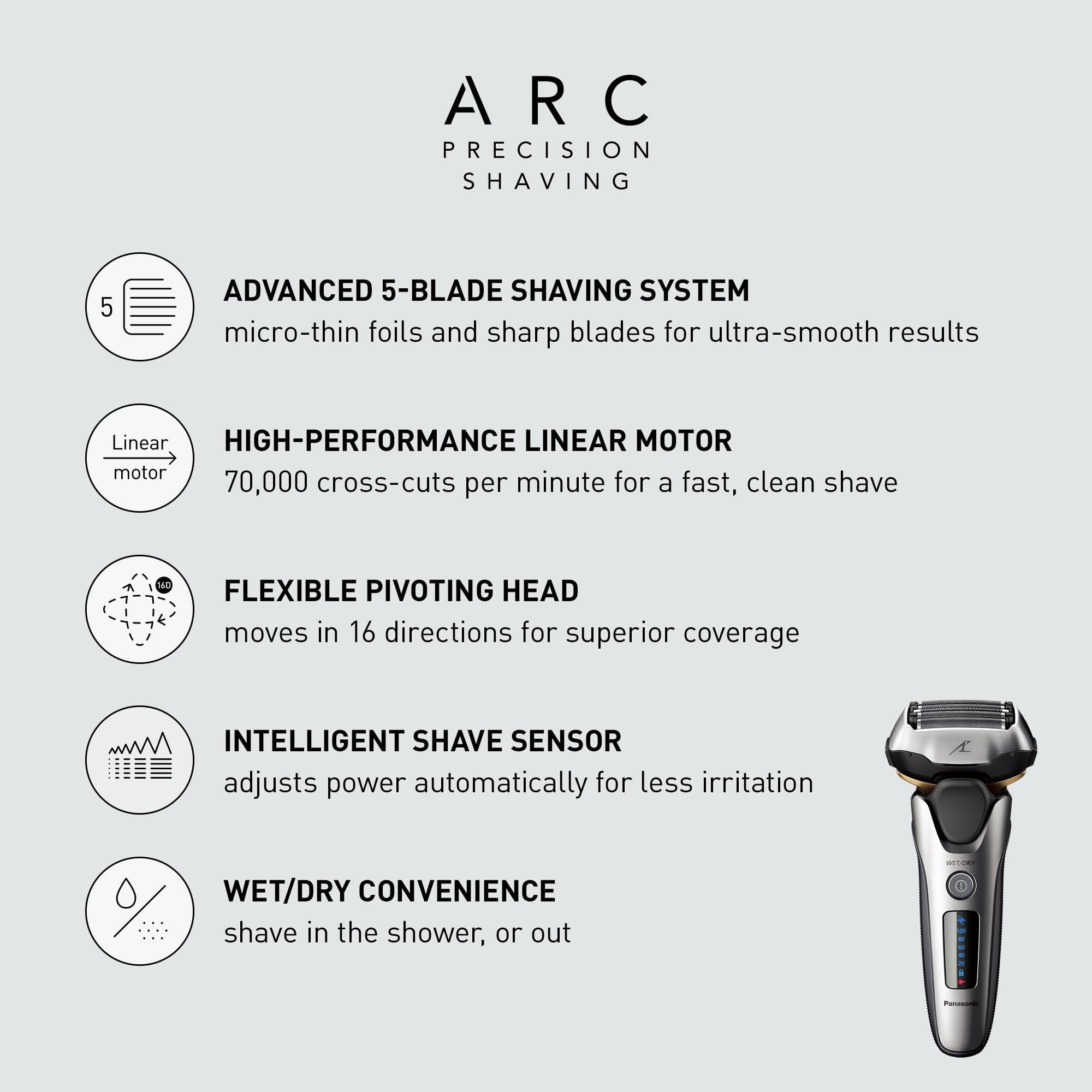 Panasonic ARC5 Electric Razor for Men with Pop-up Trimmer, Wet Dry 5-Blade Electric Shaver with Intelligent Shave Sensor and 16D Flexible Pivoting Head - ES-ALV6HS (Silver) - Image 4