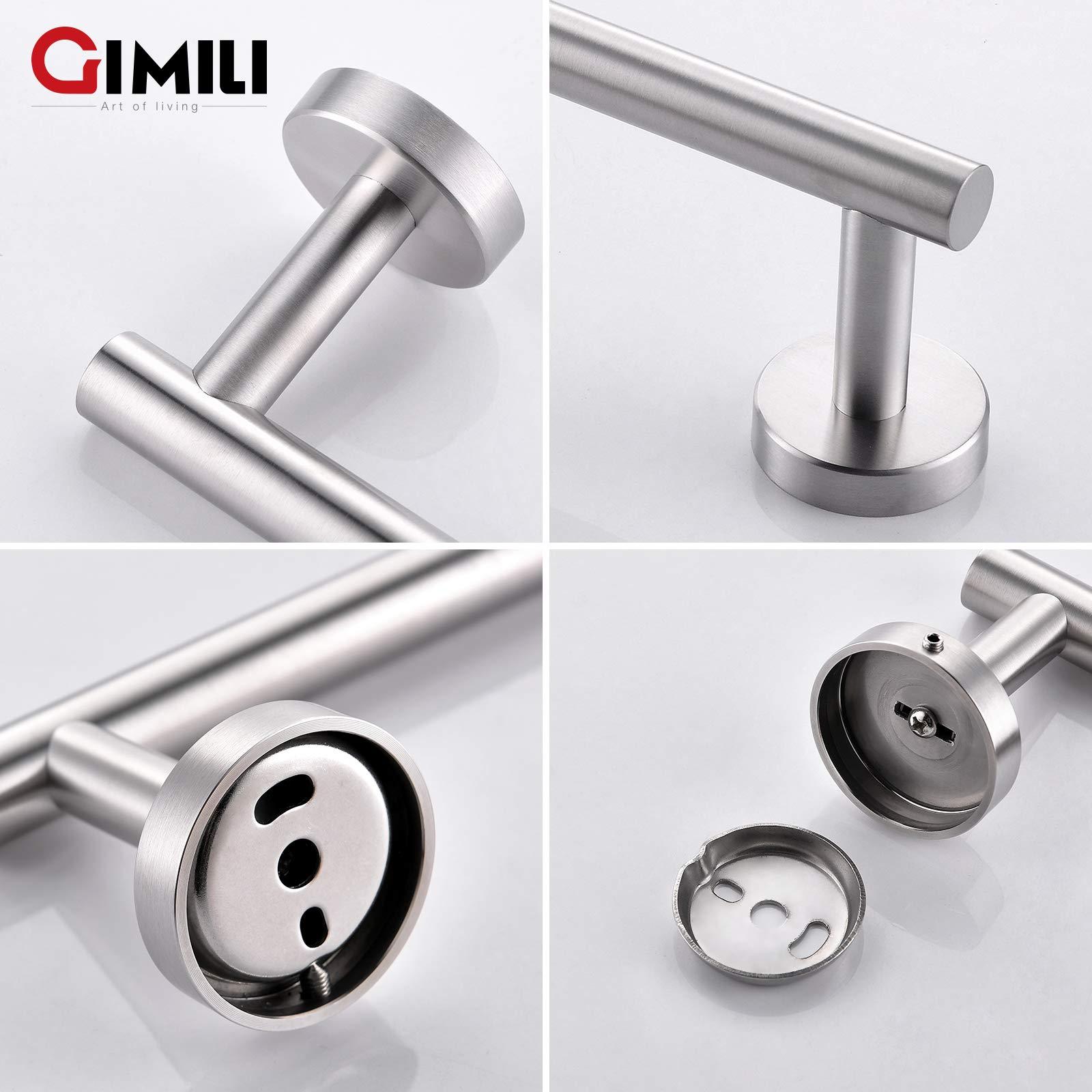 GIMILI 2 Pack 4 Piece Bathroom Hardware Set Brushed Nickel,Stainless Steel Bathroom Accessories Set, Towel bar Kit Wall Mounted, Toilet Paper Holder, Towel Bars, Robe Hook,Towel Rails and Rings - Image 7