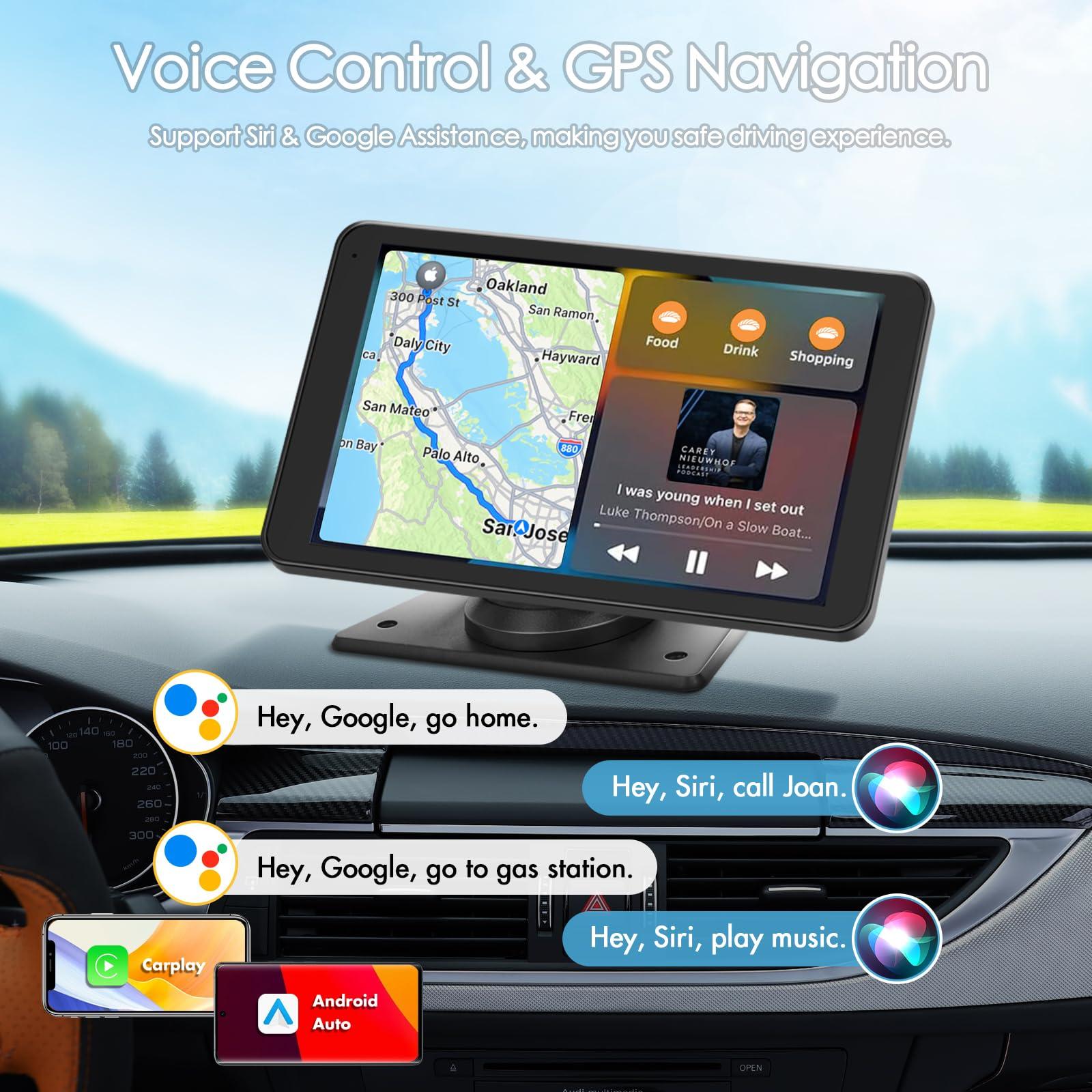 Portable Wireless Carplay Car Stereo, 7" HD Touchscreen for Car with Apple CarPlay & Android Auto with Backup Camera/Mirror Link/Voice Control/Bluetooth/GPS/AUX/FM Satellite Radio for All Vehicles - Image 3