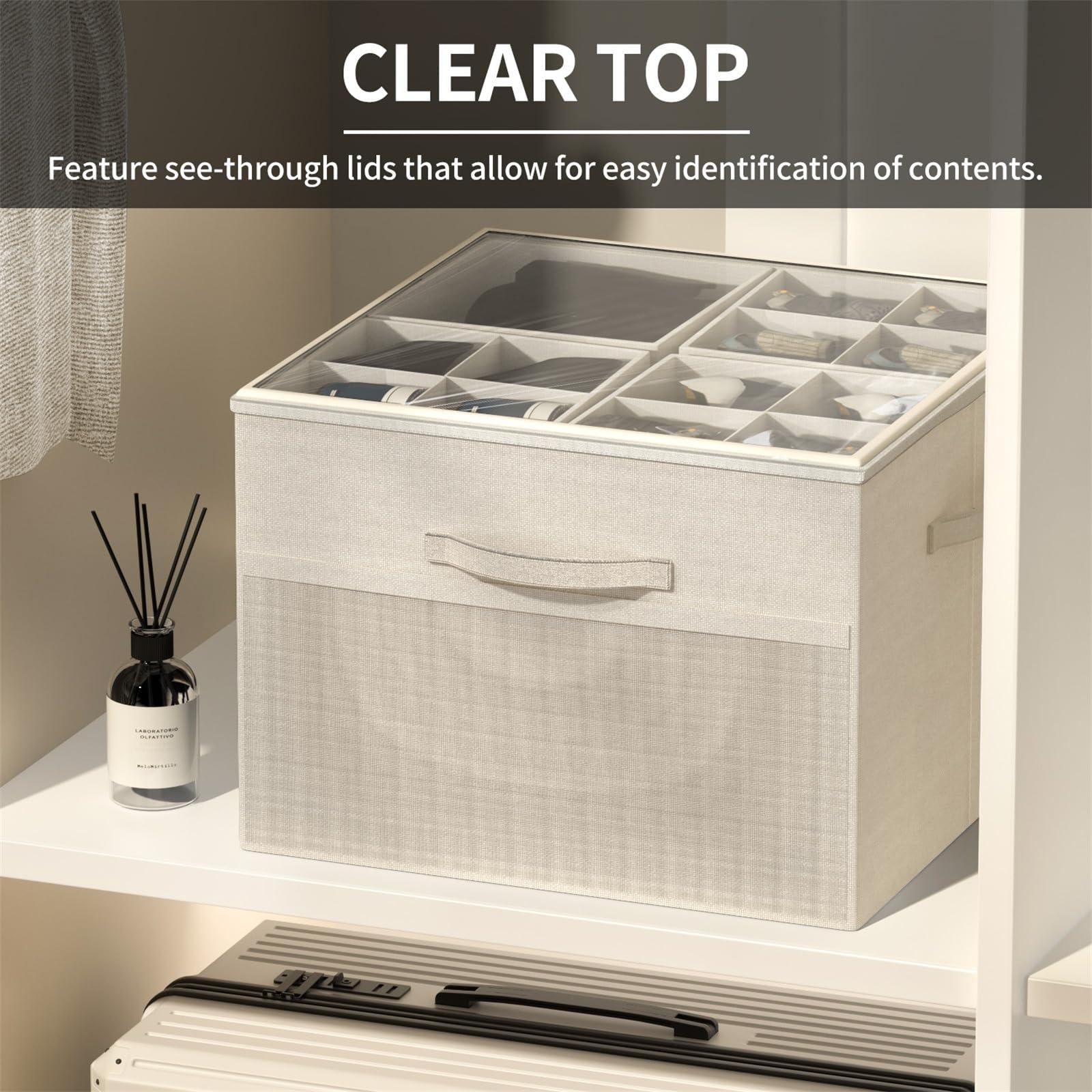 Aokeyee Shoe Organizer for Closet, 2 Pack Foldable Shoe Storage Organizer Box Bin with Adjustable Dividers and Clear Cover, Fits up to 16-32 Pairs (Beige) - Image 4