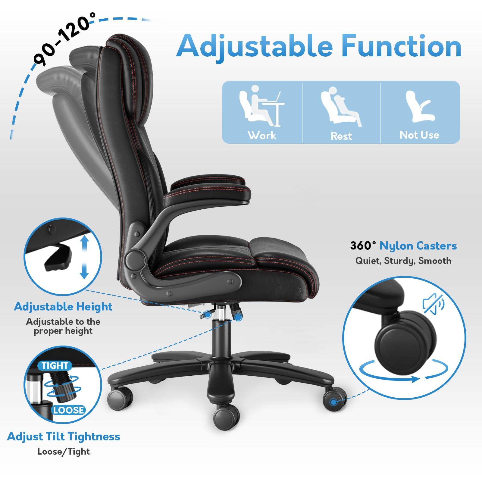 lavimiya Office Chair Big and Tall 400lbs, High Back Executive Office Chair Flip Up Arms, Breathable Leather Home Office Computer Desk Chair with Lumbar Support Rocking Function, Black - Image 5