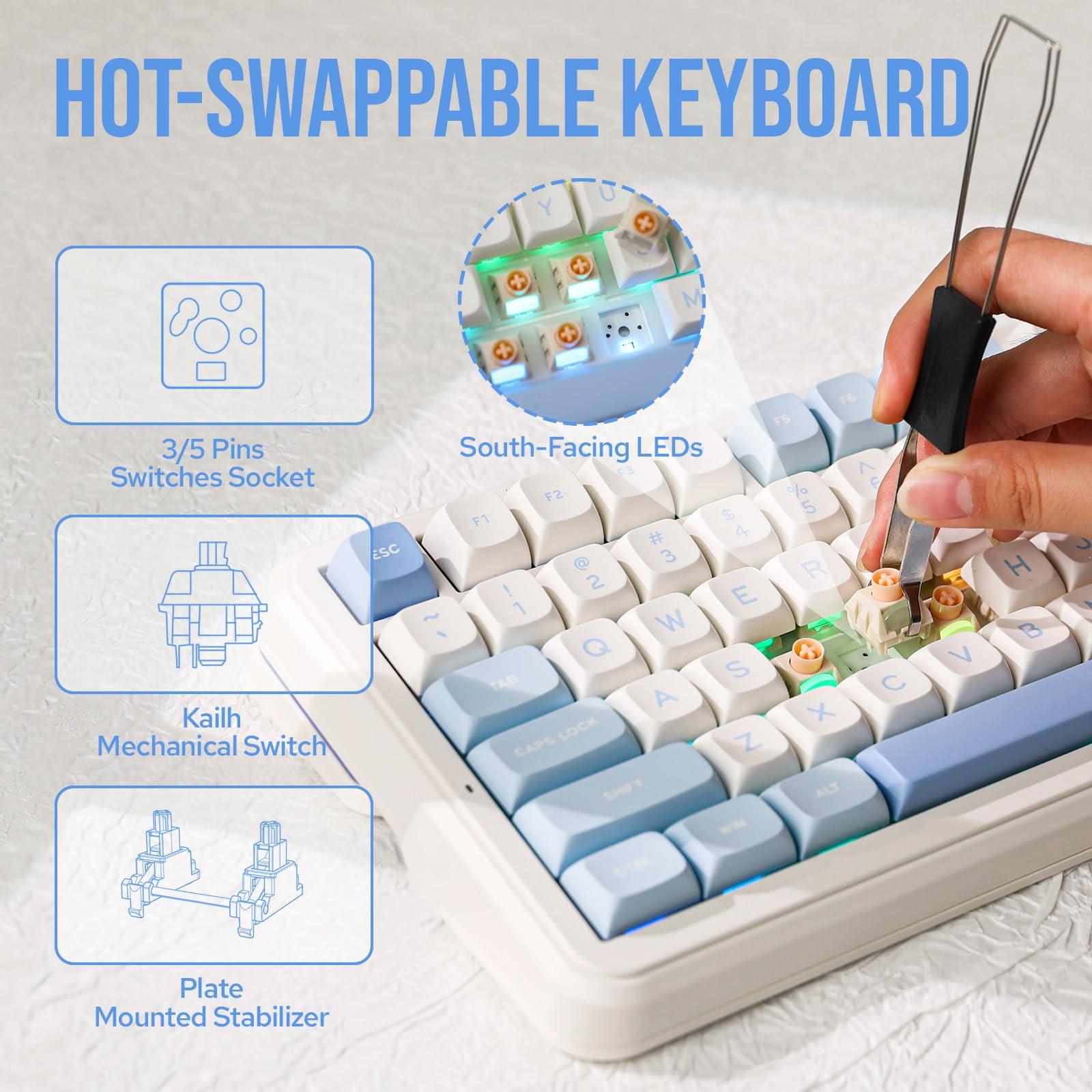 MechLands MCHOSE K99 96% Wireless Gaming Keyboard, Gasket Mechanical Keyboard, BT5.0/USB-C/2.4GHz Wireless Creamy keyboard, with 6-Layer Padding, 6000mAh Battery, Hot Swappable, NKRO for Win/Mac/Linux - Image 6