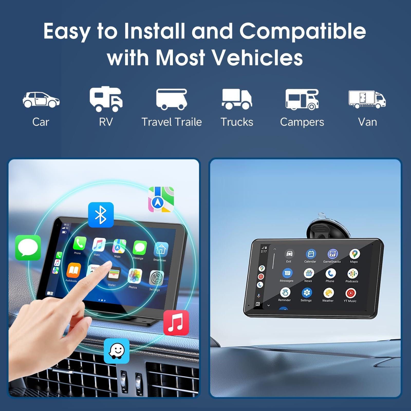 Carplay Screen for Car, 7" HD Wireless Portable Car Play Touchscreen Stereo with Android Auto Mirror Link/Backup Camera/GPS Navigation/Satellite Radio for All Vehicles - Image 7
