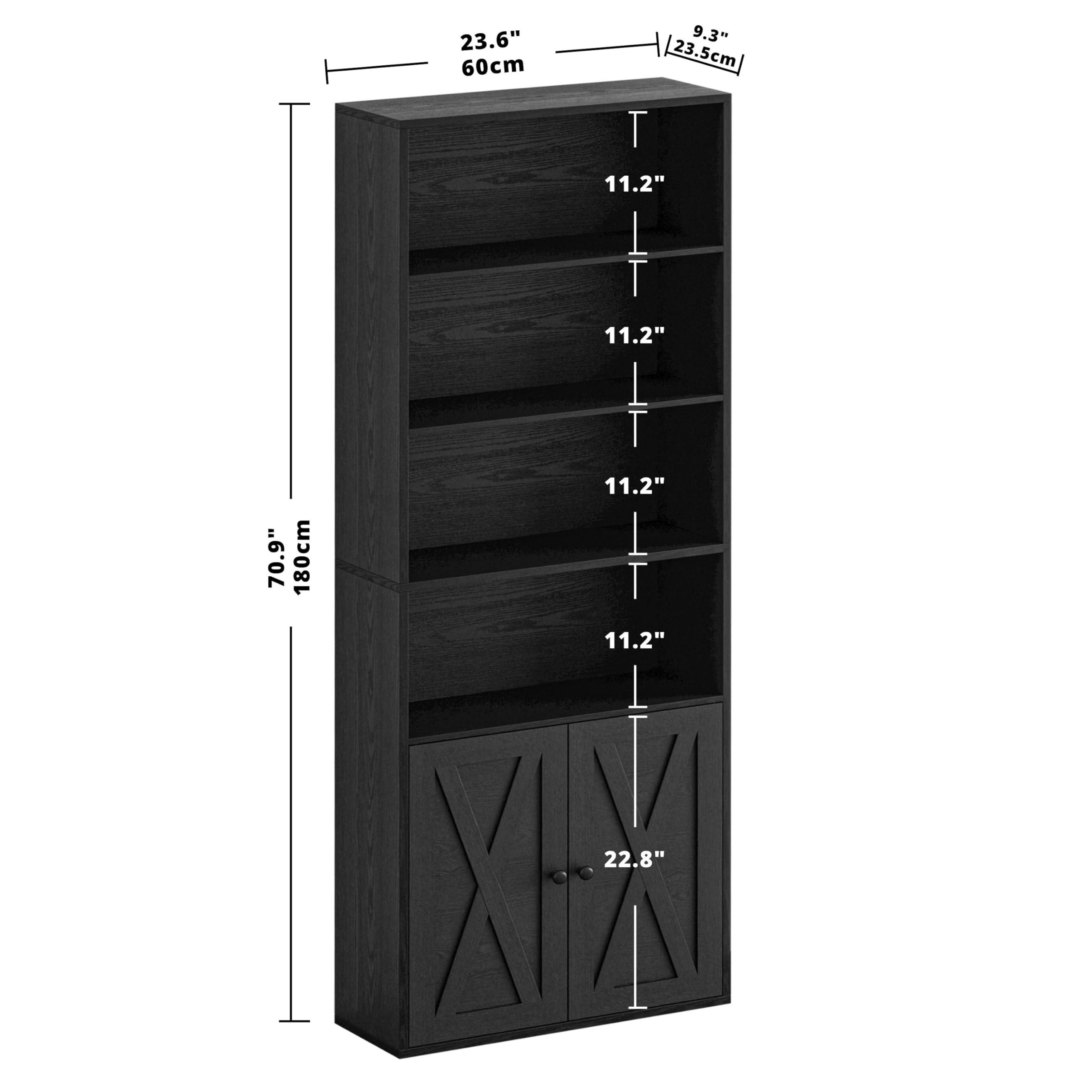 IRONCK Industrial Bookshelves and Bookcases with Doors Floor Standing 6 Shelf Display Storage Shelves 70 in Tall Bookcase for Home Office, Living Room - Image 3