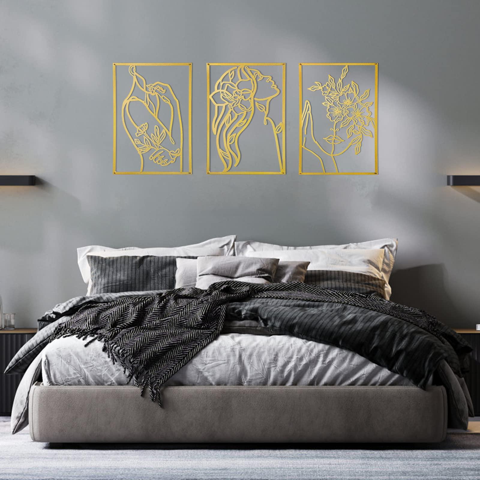 AGIOTA 3 Pcs Gold Wall Decor Above Bed Minimalist for Living Room Metal Line Art - Female Body, Gold Room Decor for Bedroom Modern Wall Art for Indoor 15inch - Image 6