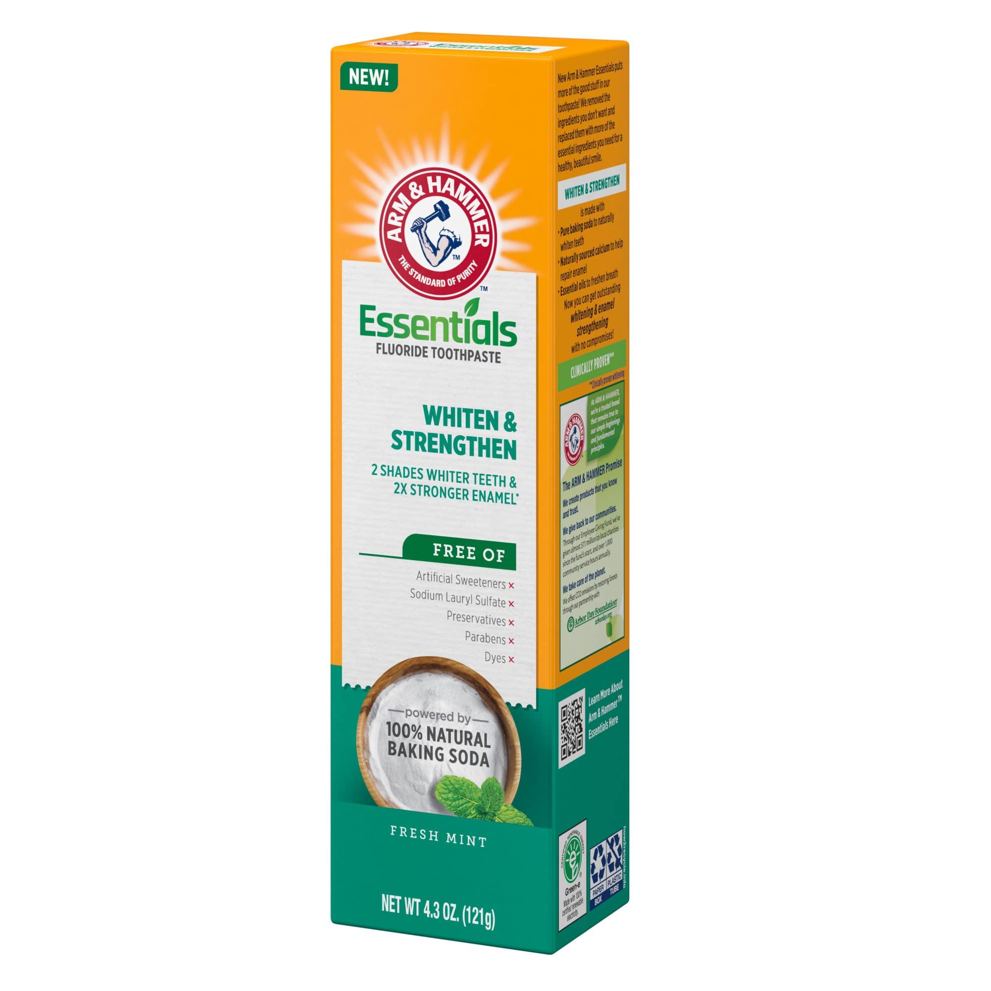 ARM & HAMMER Essentials Whiten & Strengthen Fluoride Toothpaste-4 Pack of 4.3oz Tubes, Fresh Mint- 100% Natural Baking Soda- Fluoride Toothpaste - Image 12
