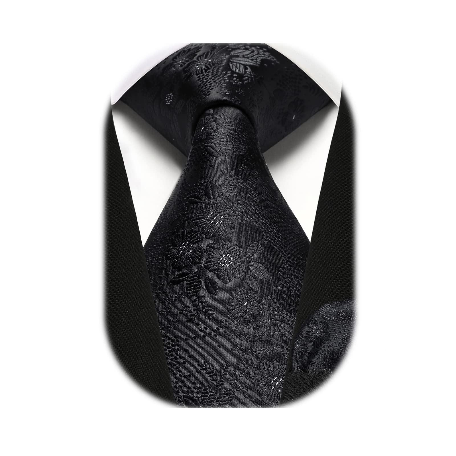 HISDERN Men Floral Ties Woven Classic 3.4" Necktie Set Formal tie Pocket Square for Wedding with Handkerchief Gift Box