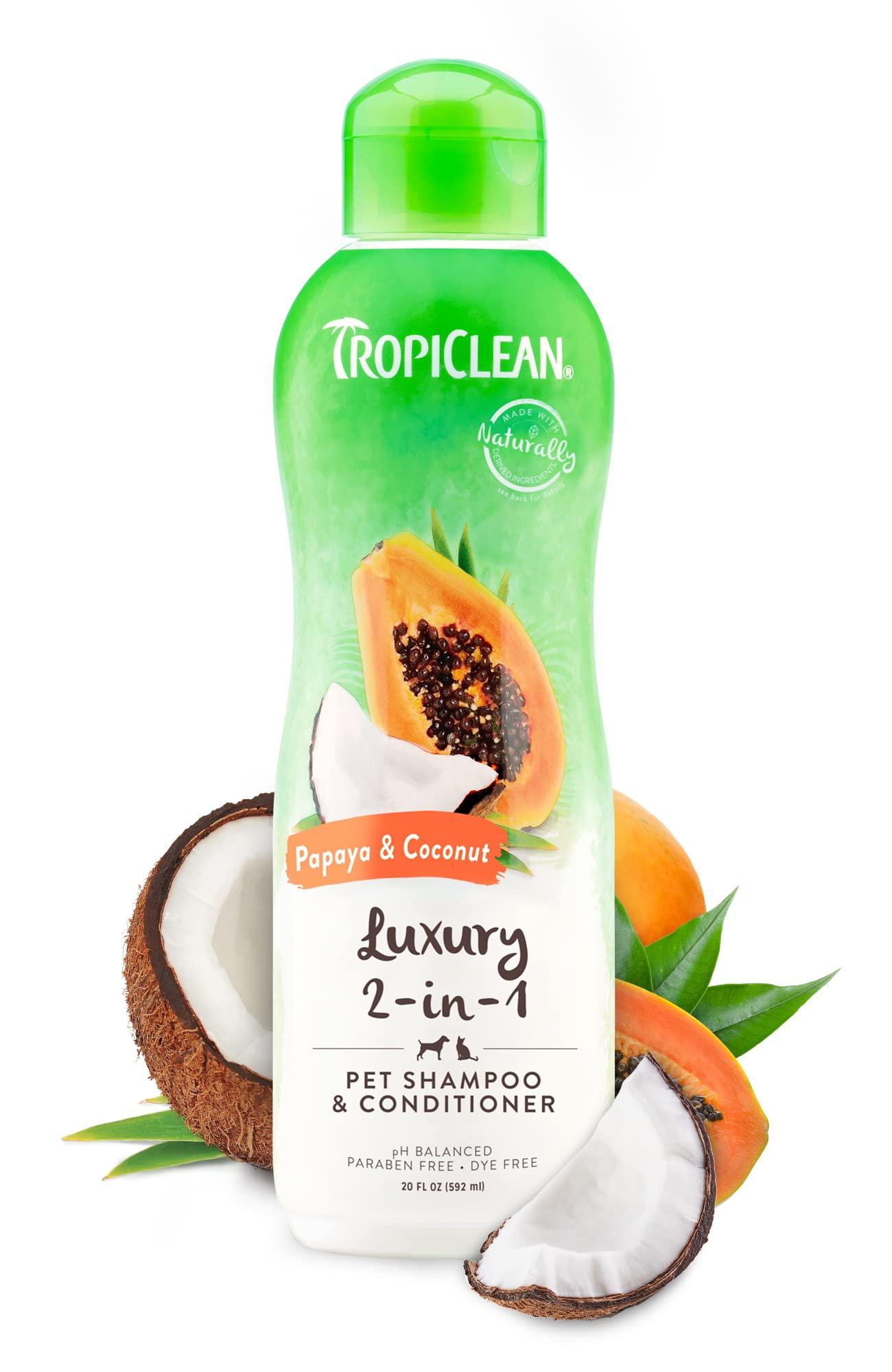 TropiClean 2-in-1 Dog Shampoo and Conditioner, Moisturizing Dog Detangler, Puppy Safe, Made in the USA, Papaya Scent, Cat & Kitten Safe, 20oz.