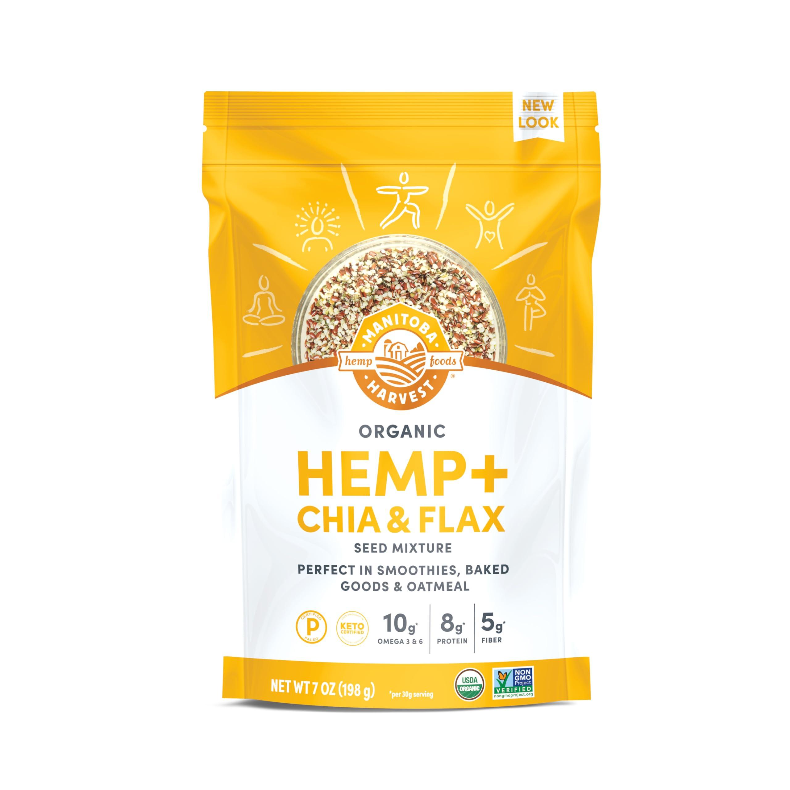 Manitoba Harvest Organic Hemp and Chia and Flax, 7 oz, 8g Plant Based Protein, 5g of Fiber per Serving, Vegan, Keto, Paleo, Omega 3 & 6, Superseed Blend for Smoothies, Baking